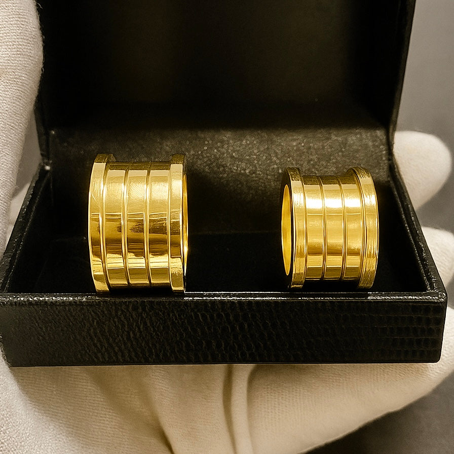 PAR DE ALIANÇAS MOD BULGARIA 3 FRISOS 14MM