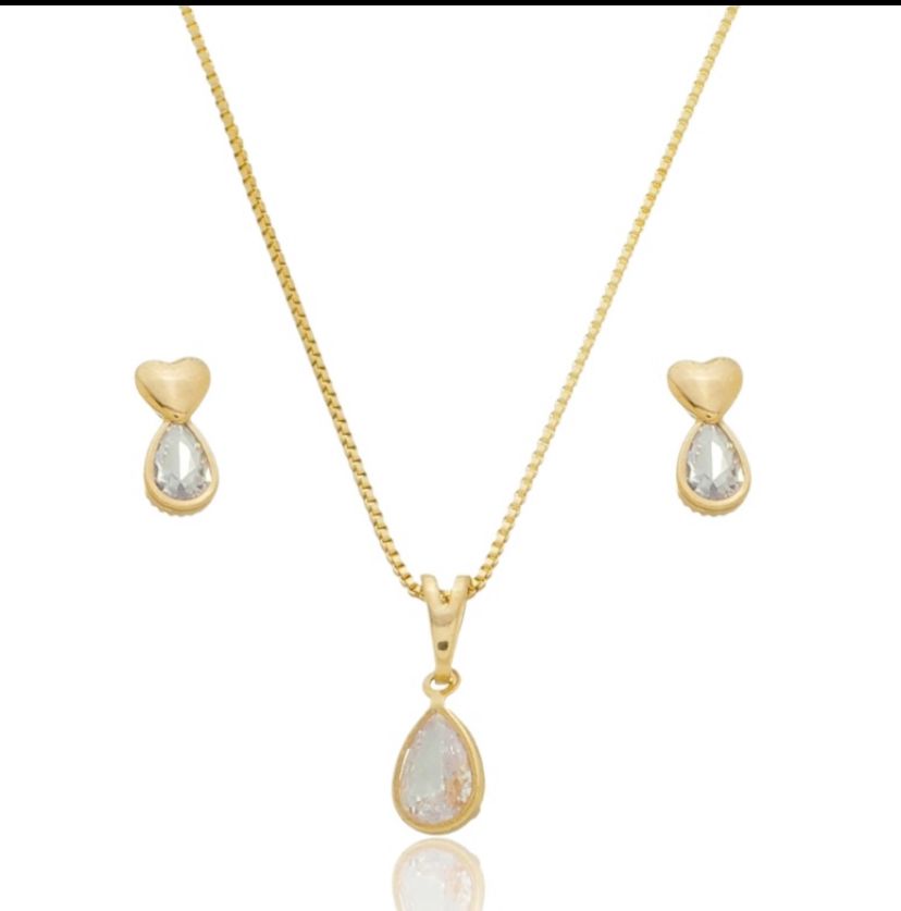 KIT COLAR + BRINCO PEDRA CRISTAL.