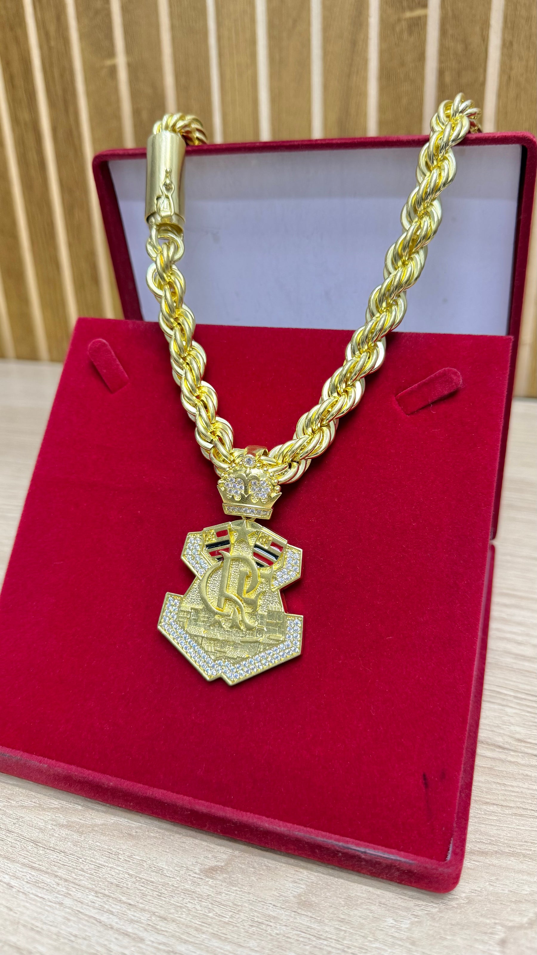 CORRENTE ELO BAIANO CORDA 20MM + PINGENTE FLAMENGO CRAVEJADO C/ RESINA