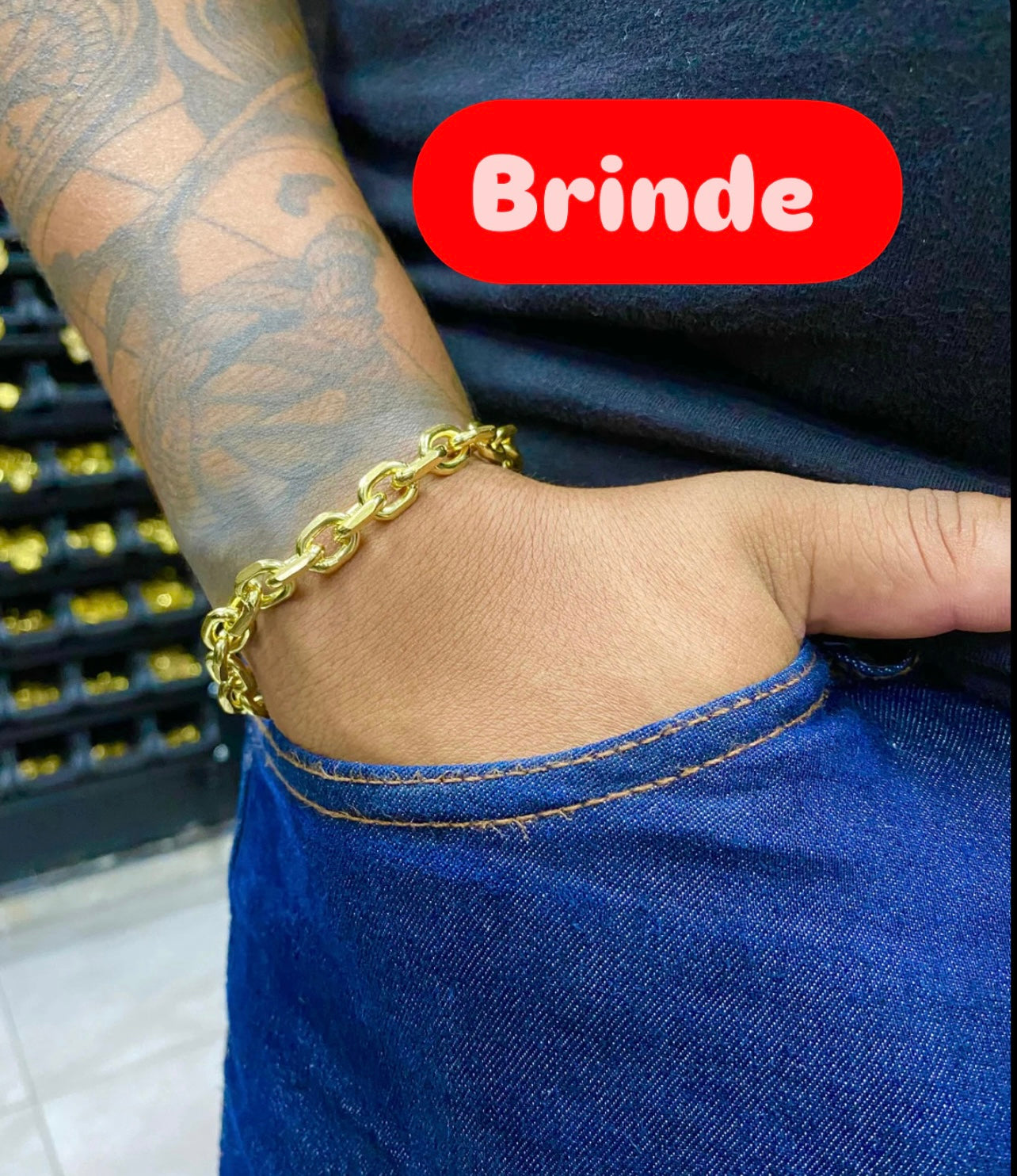 CORRENTE ELO CADEADO QUINA 10MM - 70CM + PULSEIRA BRINDE