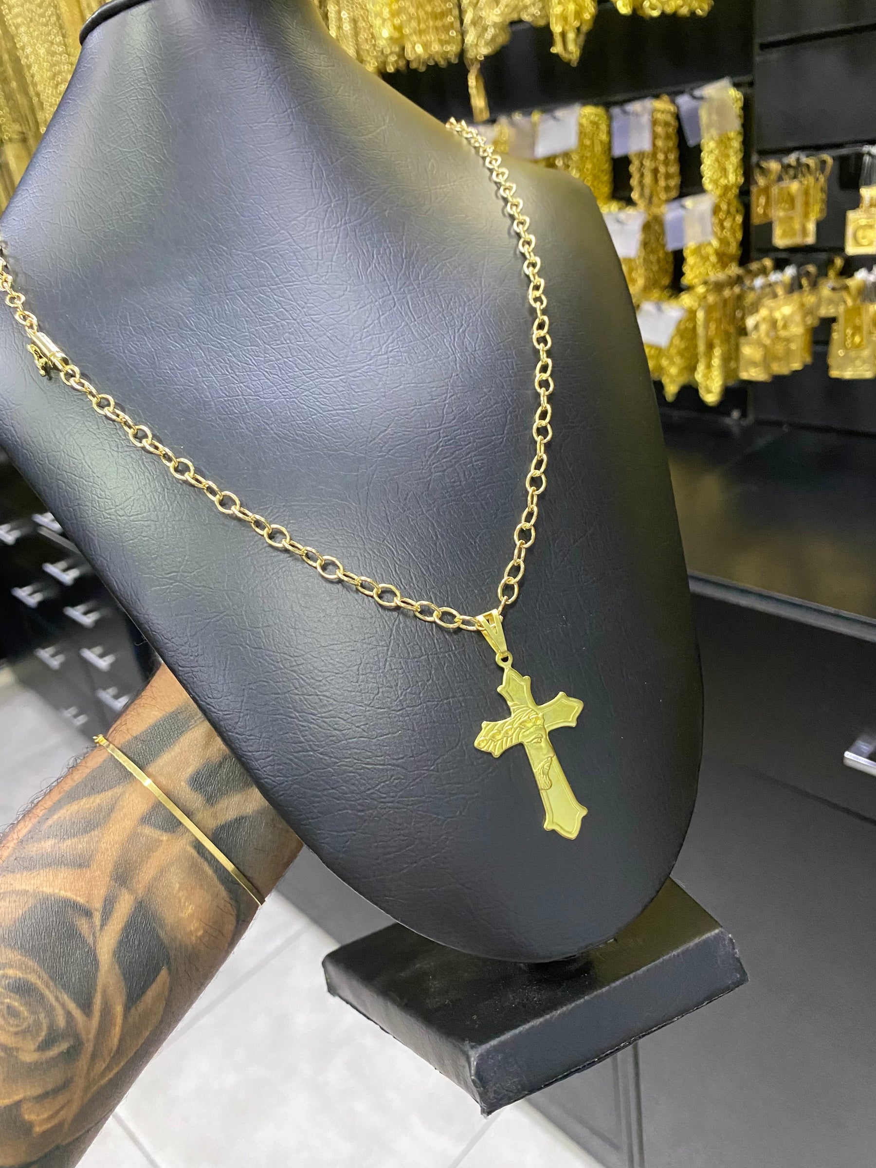 CORRENTE ELO CADEADO 3MM C/PING CRUCIFIXO - WRDJOIAS