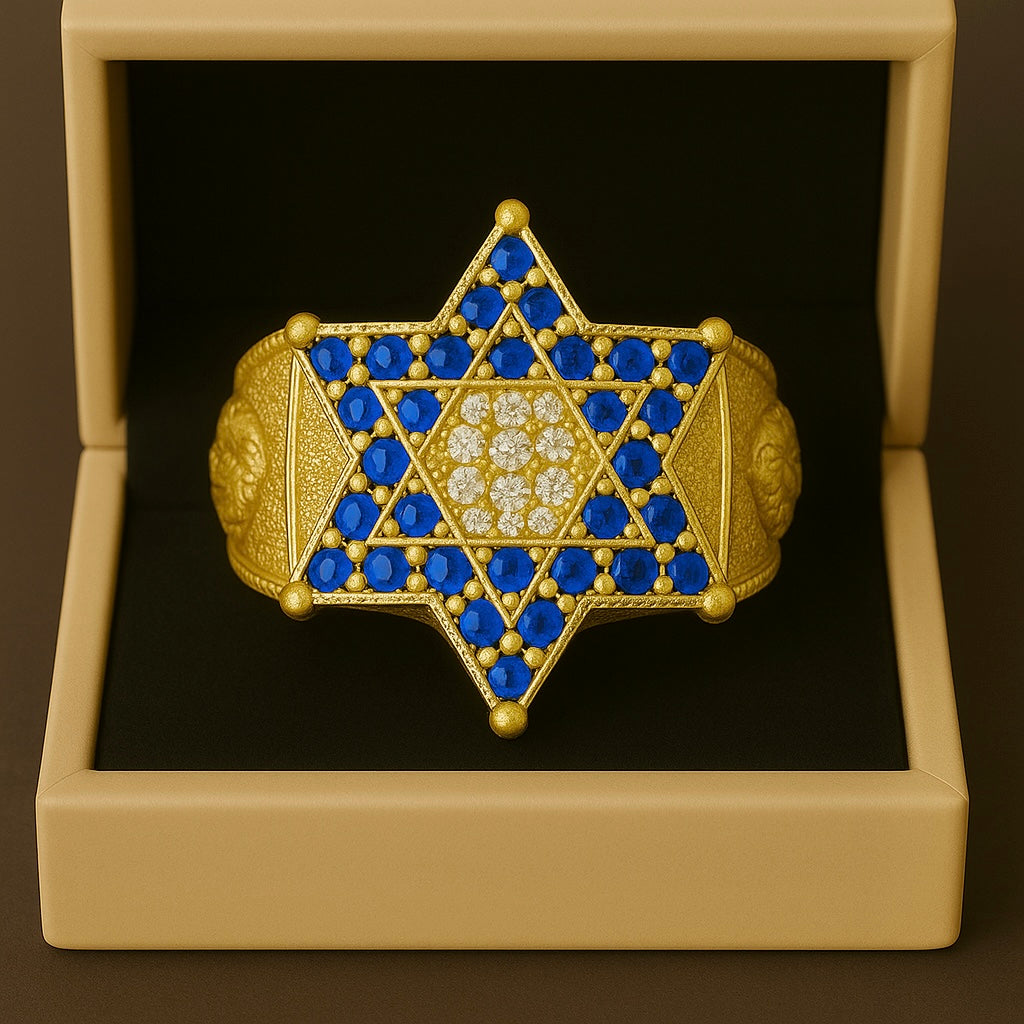 ANEL ESTRELA DE DAVI CRAV GRANDE ( PEDRAS AZUIS )