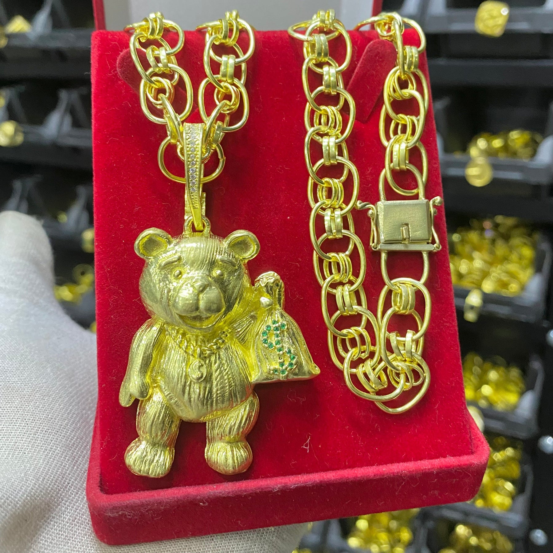 CORRENTE ELO IMPERADOR 12MM + PINGENTE URSO SACO DE DINHEIRO.