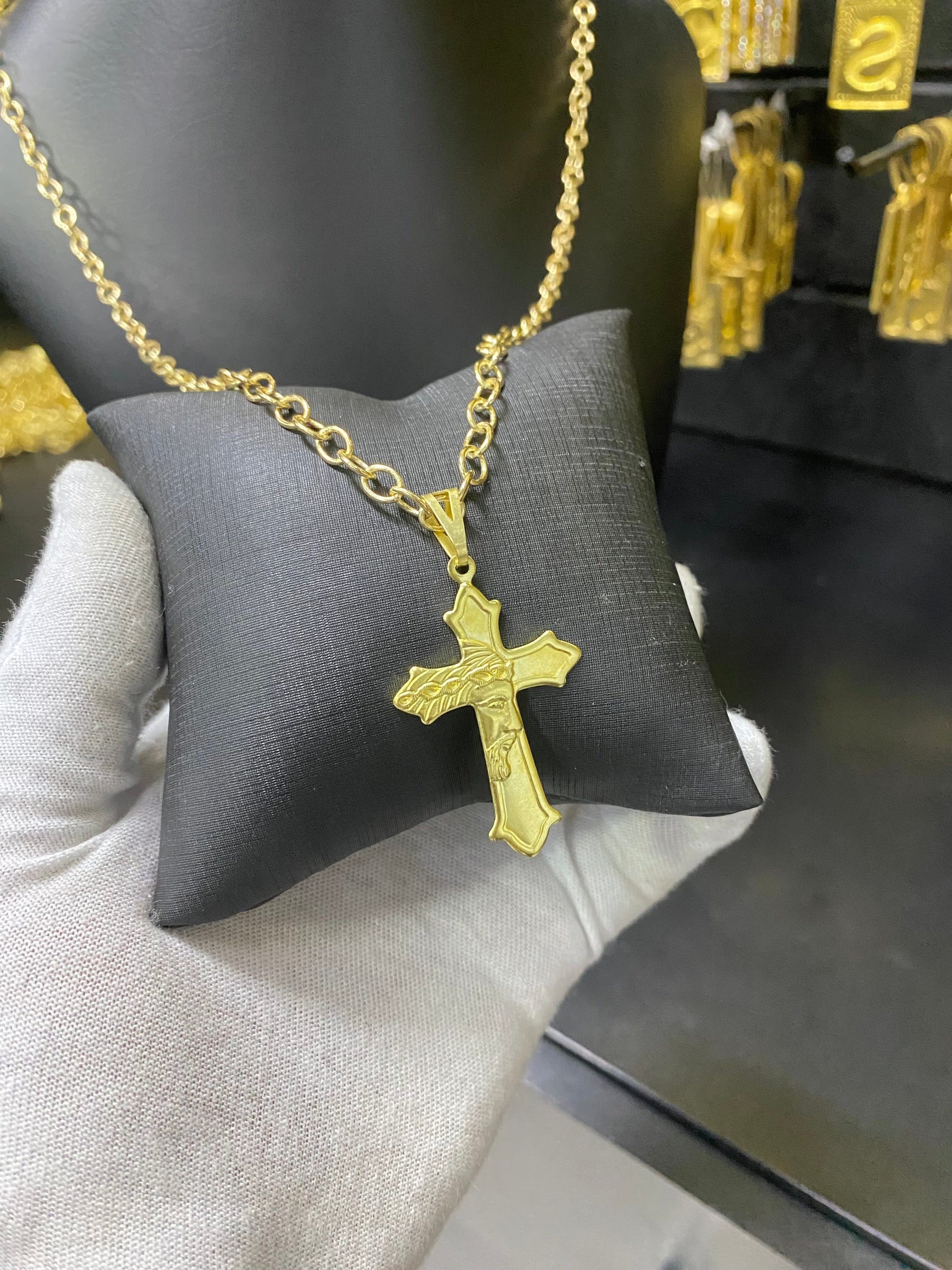 CORRENTE ELO CADEADO 3MM C/PING CRUCIFIXO - WRDJOIAS
