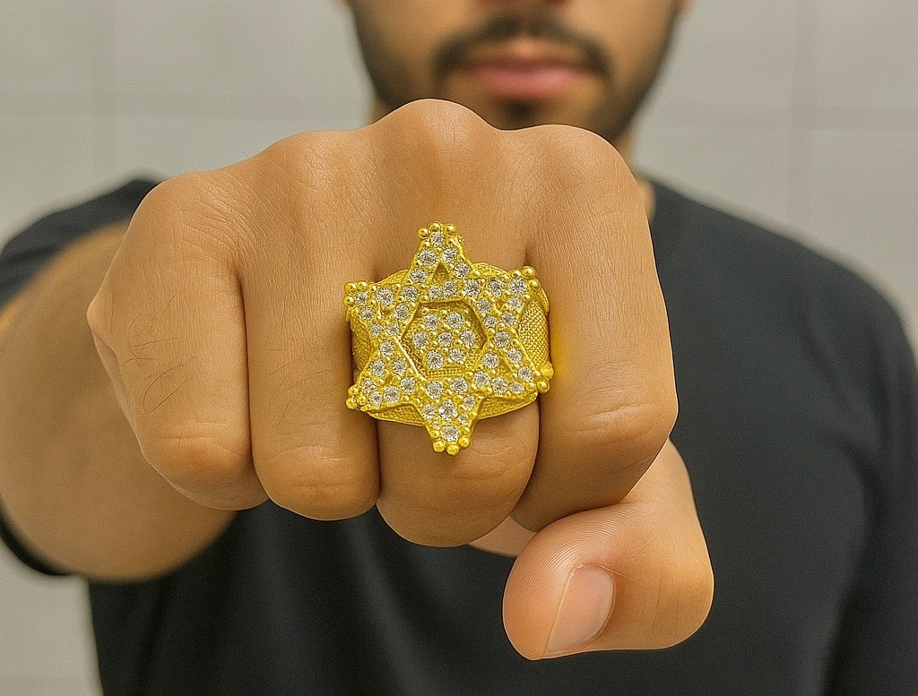 ANEL ESTRELA DE DAVI CRAV GRANDE (PEDRAS BRANCAS)
