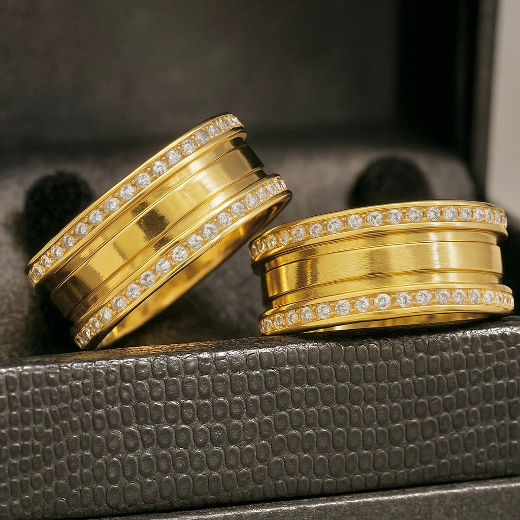 PAR DE ALIANÇAS MOD BULGARIA 8MM CRAVEJADA