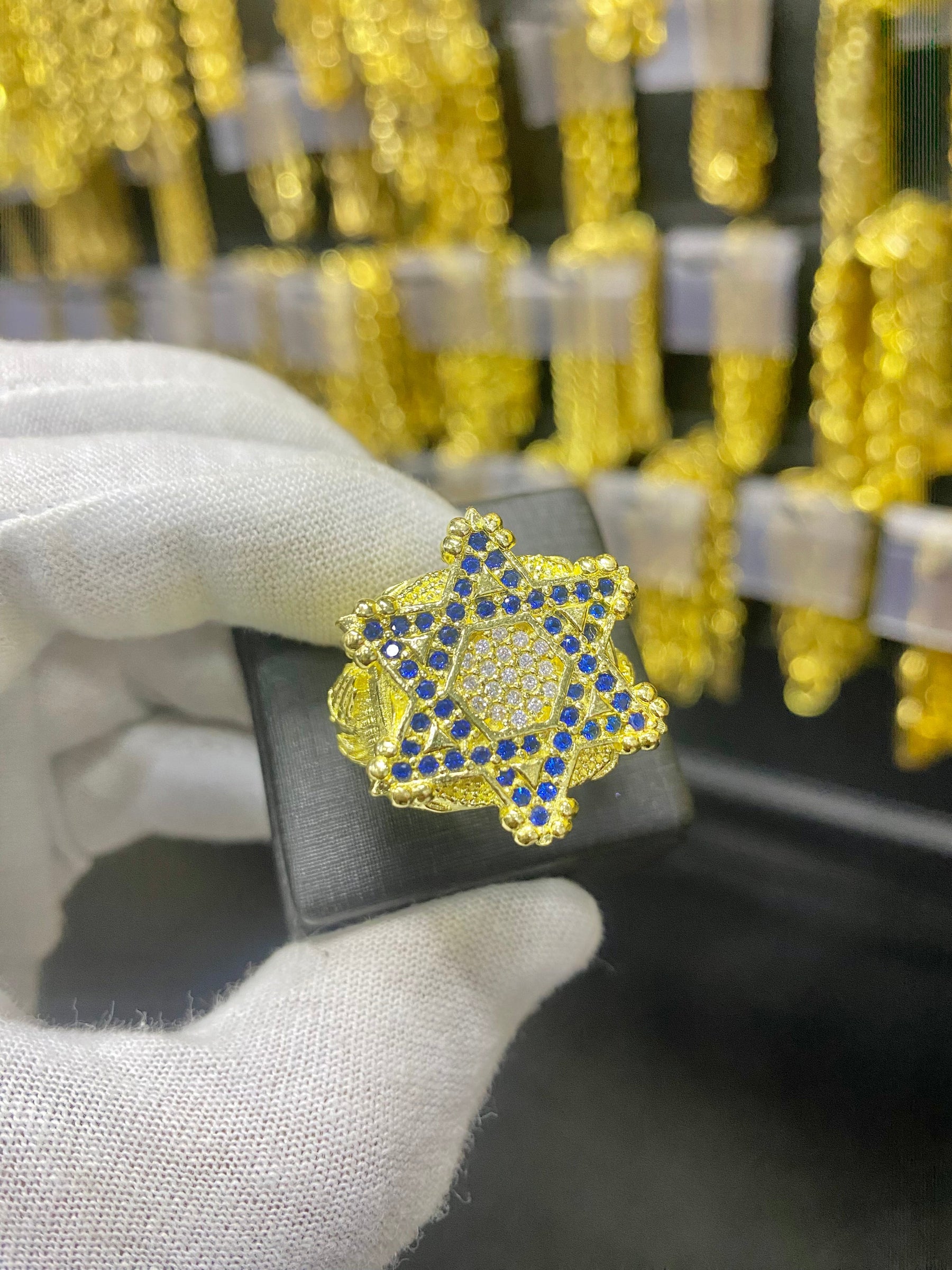 ANEL ESTRELA DE DAVI CRAV GRANDE ( PEDRAS AZUIS )
