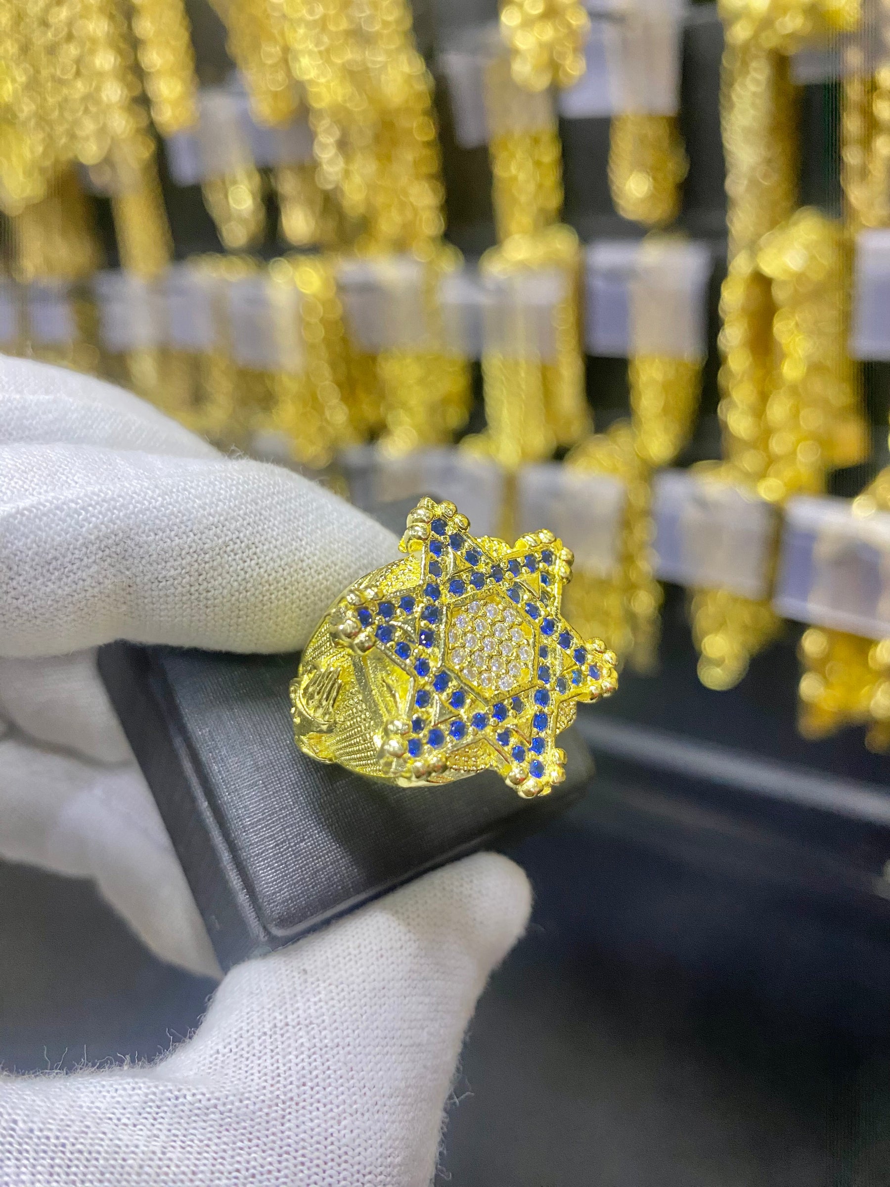 ANEL ESTRELA DE DAVI CRAV GRANDE ( PEDRAS AZUIS )