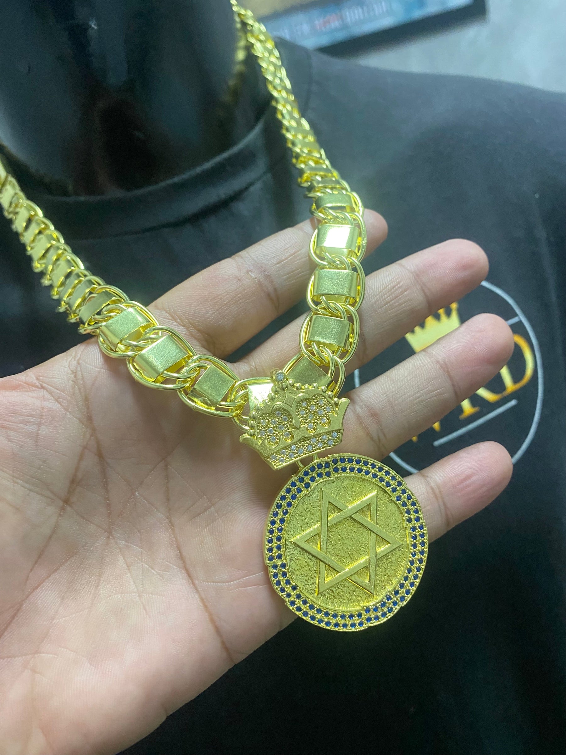 CORRENTE ELO DUBAI 14MM + PINGENTE ESTRELA DE DAVI BORDA CRAVEJADA - WRDJOIAS