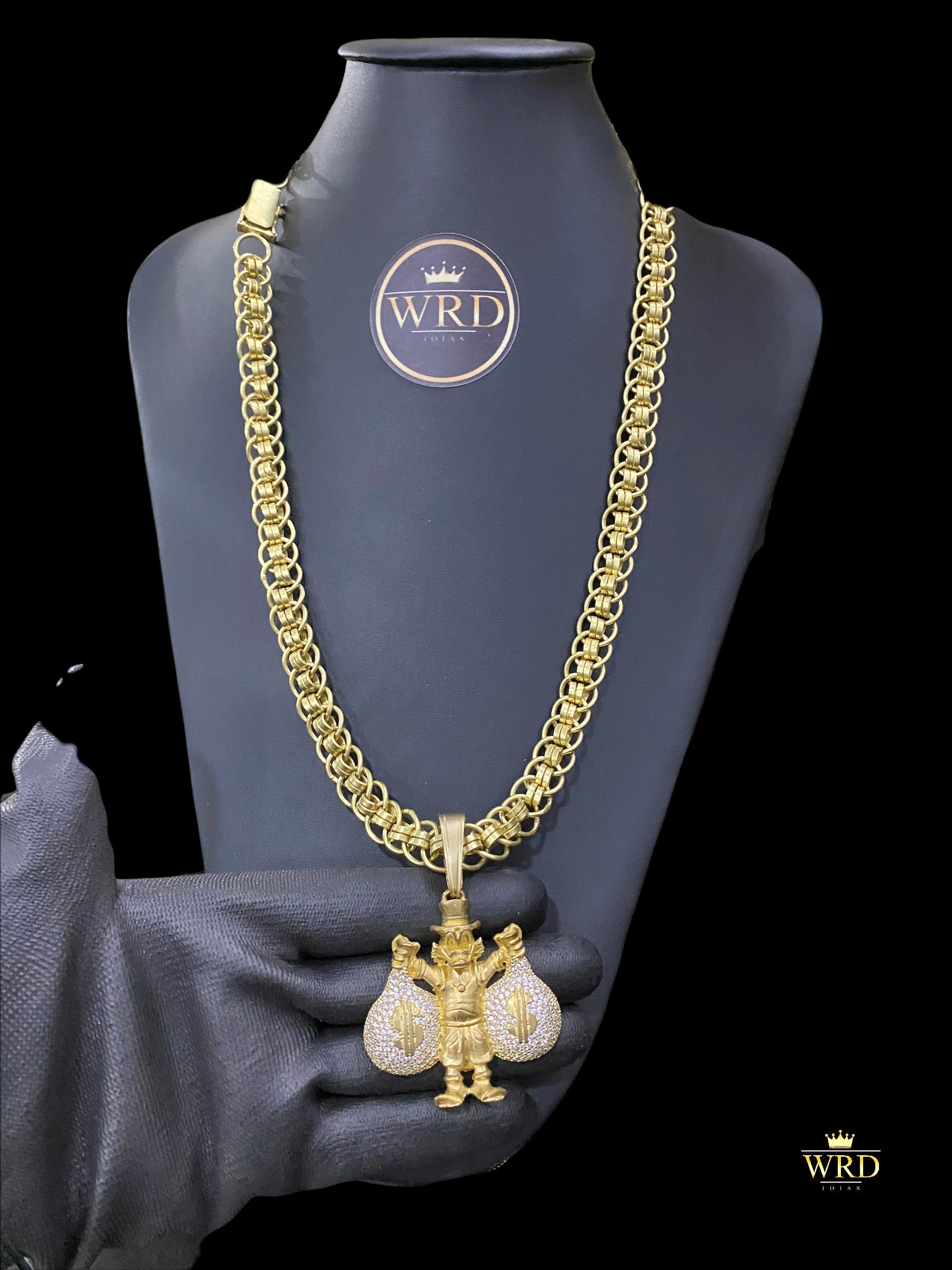 CORRENTE ELO IMPERADOR 14MM COM PINGENTE TIO PATINHAS CRAVEJADO - WRDJOIAS