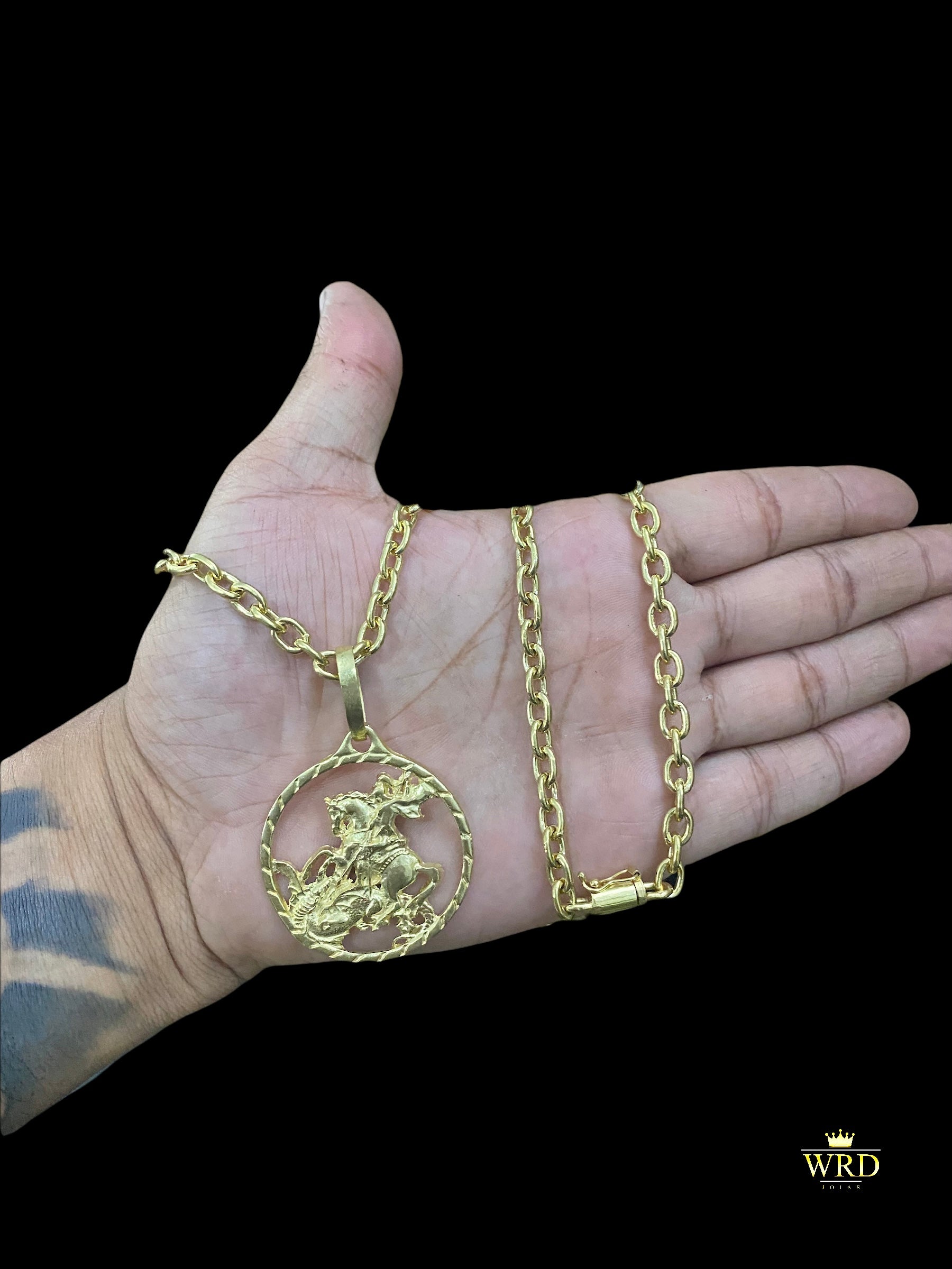 CORRENTE ELO CADEADO 6MM COM PINGENTE SÃO JORGE - WRDJOIAS