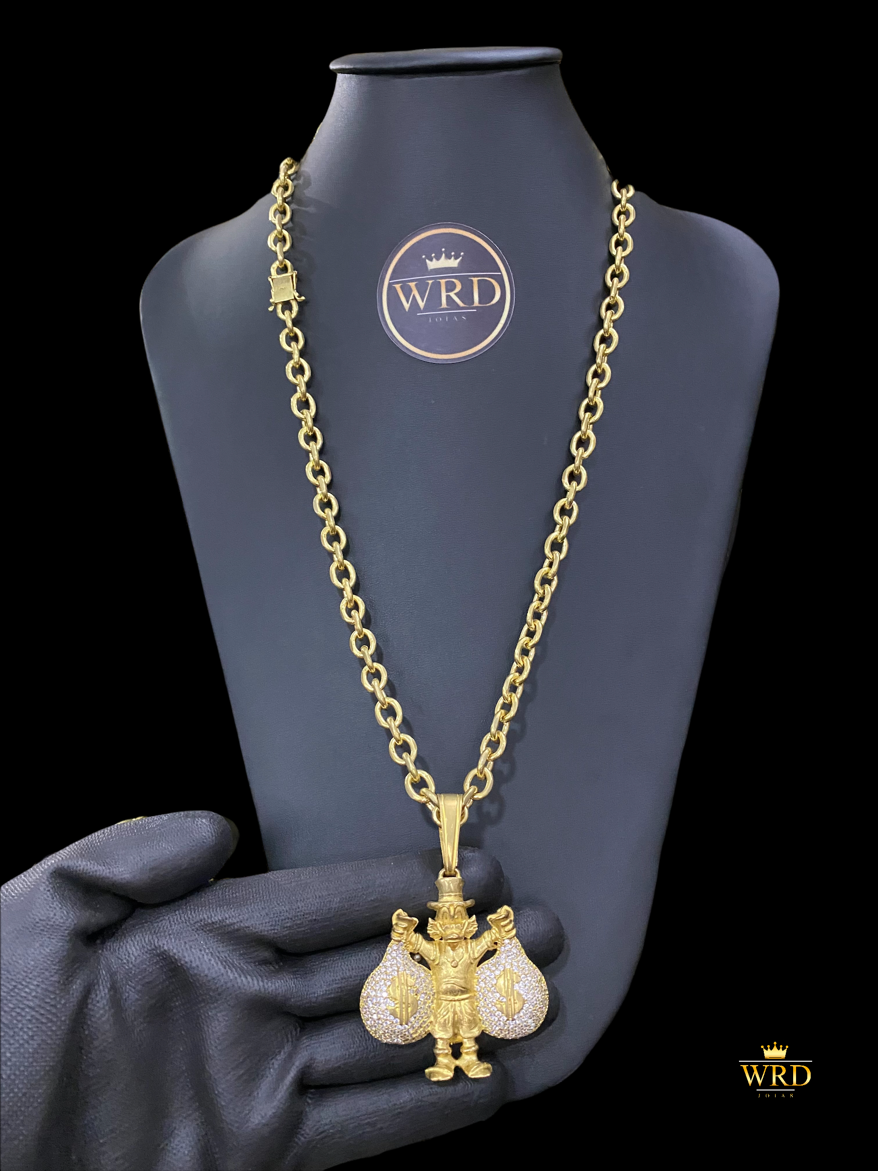 CORRENTE ELO CADEADO 8MM COM PINGENTE TIO PATINHAS - WRDJOIAS