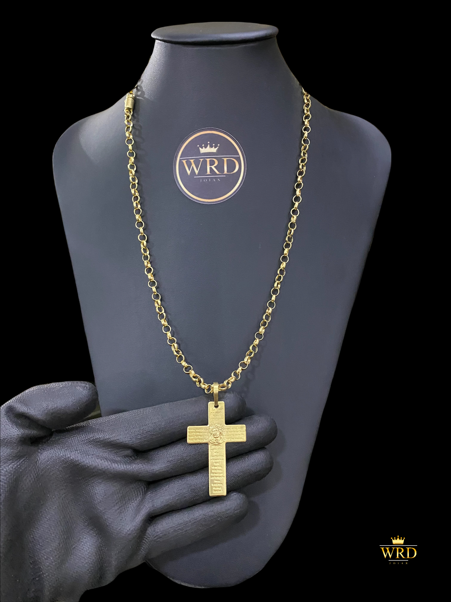 CORRENTE ELO PORTUGUÊS 7MM COM PINGENTE CRUCIFIXO BIBLIA - WRDJOIAS