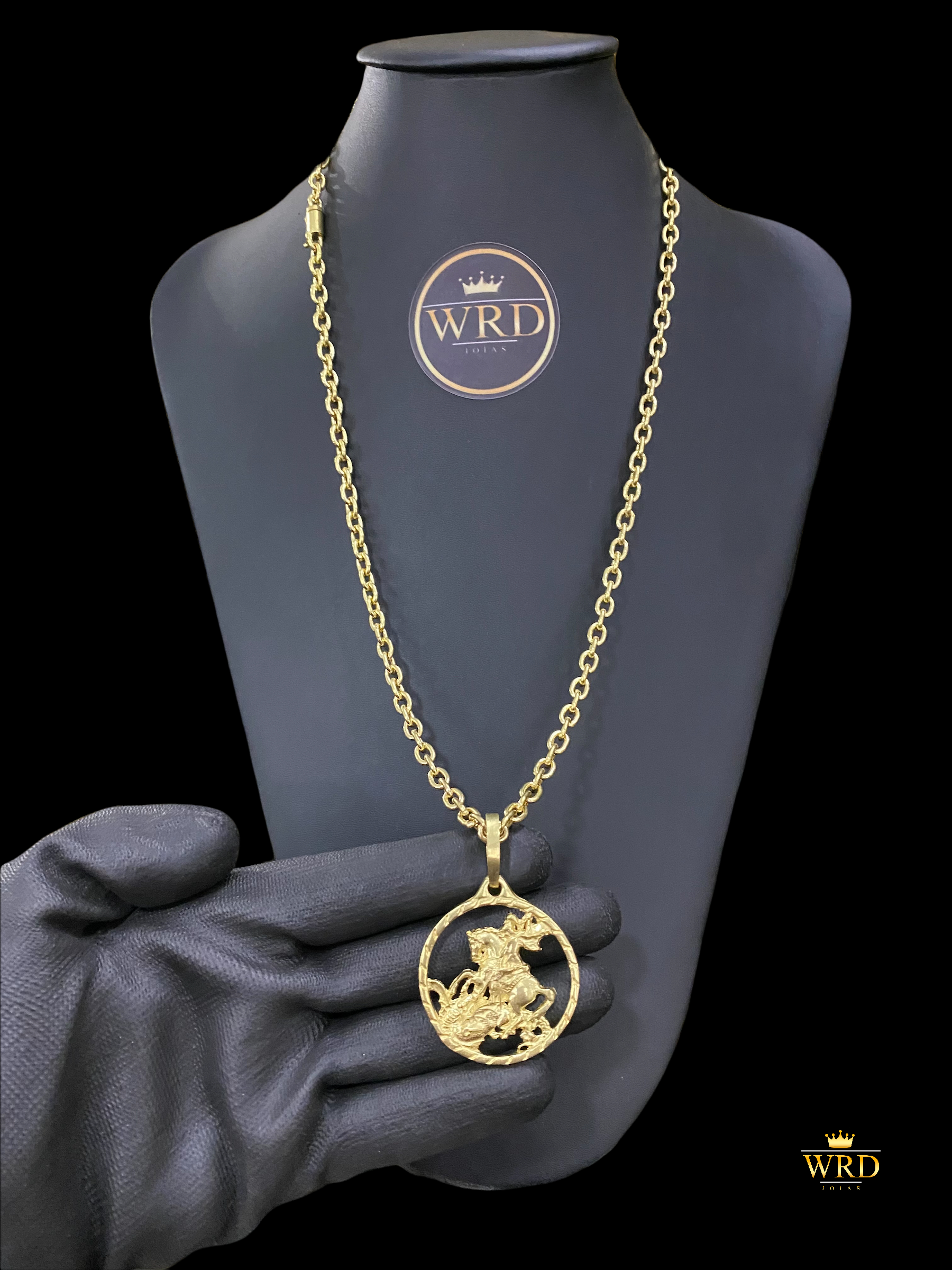 CORRENTE ELO CADEADO 6MM COM PINGENTE SÃO JORGE - WRDJOIAS