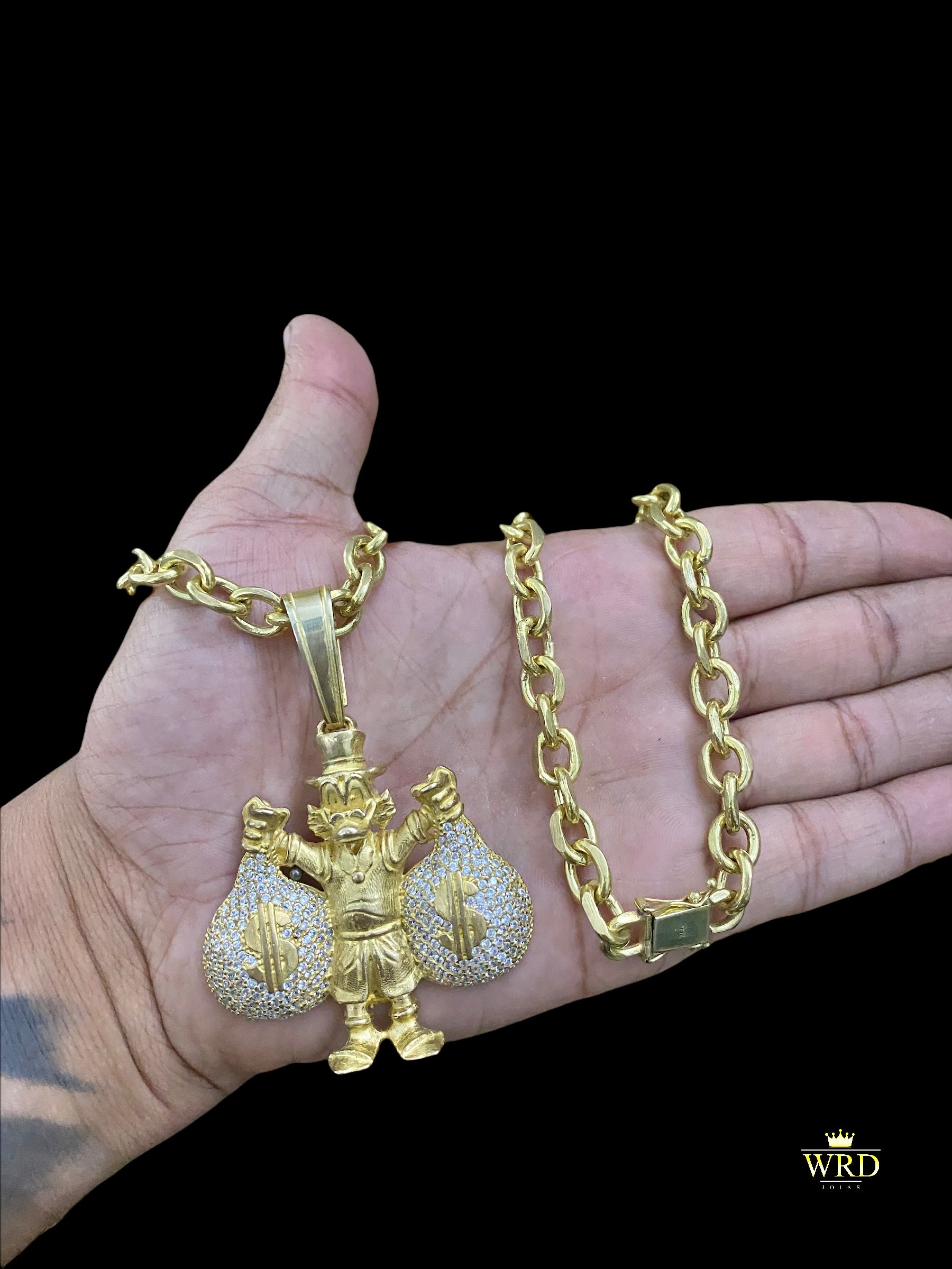 CORRENTE ELO CADEADO 8MM COM PINGENTE TIO PATINHAS - WRDJOIAS