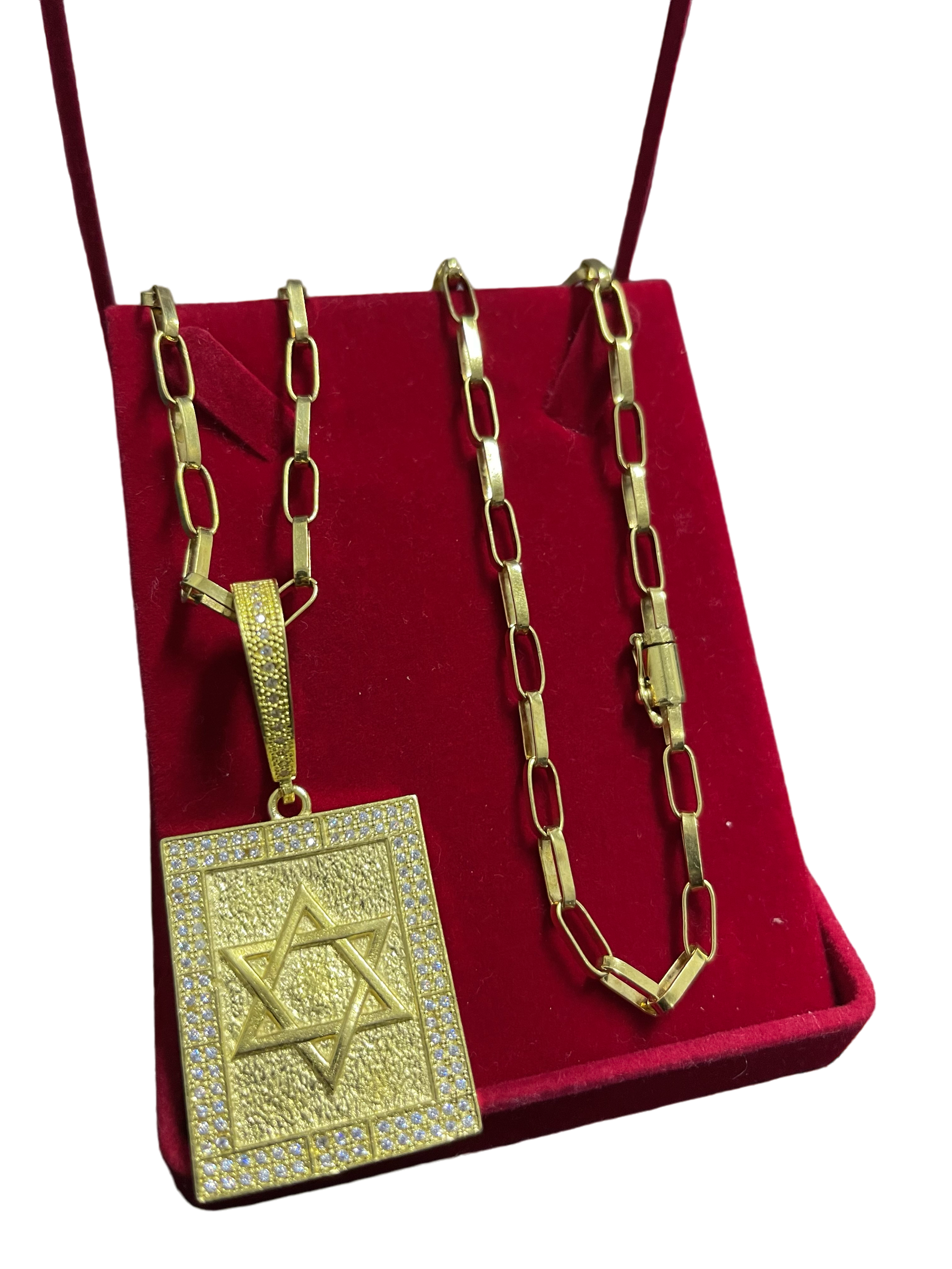 CORRENTE ELO CARTIE 5MM + PINGENTE ESTRELA DE DAVI BORDA CRAVEJADA - WRDJOIAS