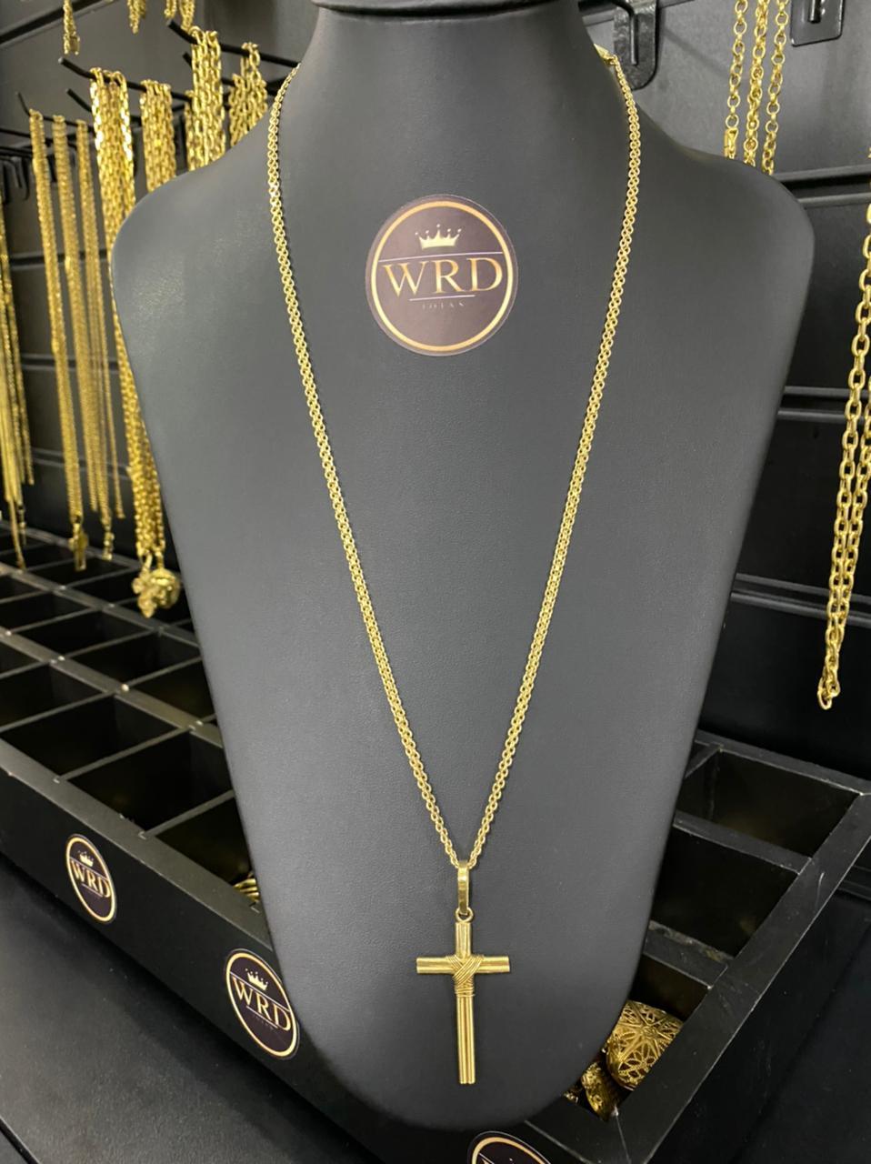 CORRENTE ELO CADEADO DUPLO(LACRAIA)5MM+PINGENTE CRUZ PALITO DUPLO - WRDJOIAS