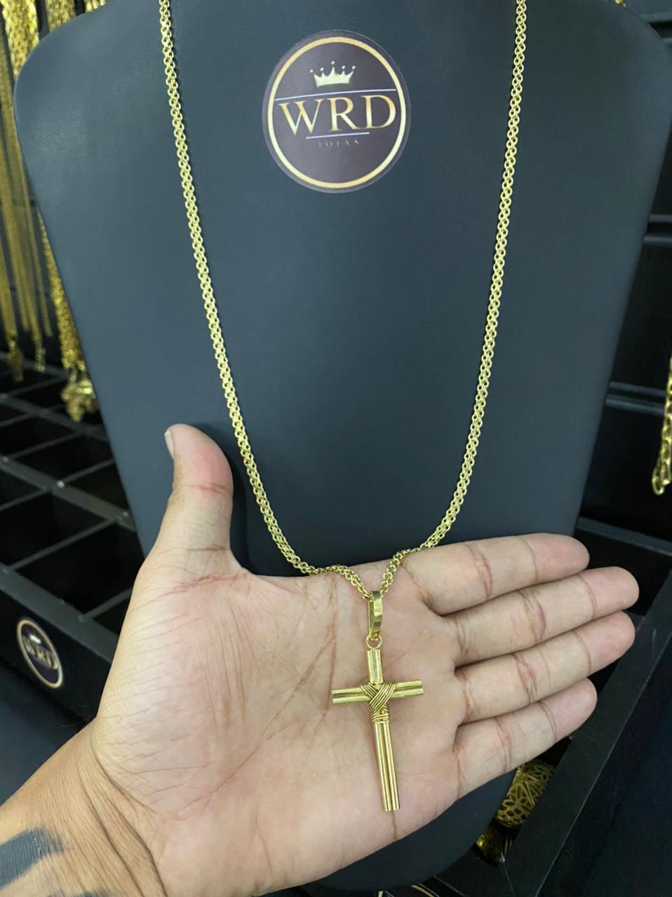 CORRENTE ELO CADEADO DUPLO(LACRAIA)5MM+PINGENTE CRUZ PALITO DUPLO - WRDJOIAS