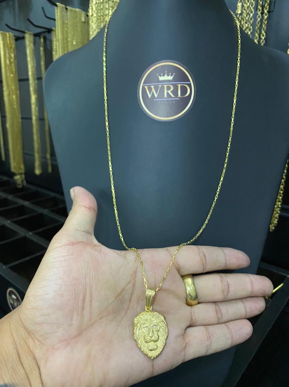 CORRENTE TIJOLINHO (1MM) + PINGENTE CARA DE LEAO - WRDJOIAS