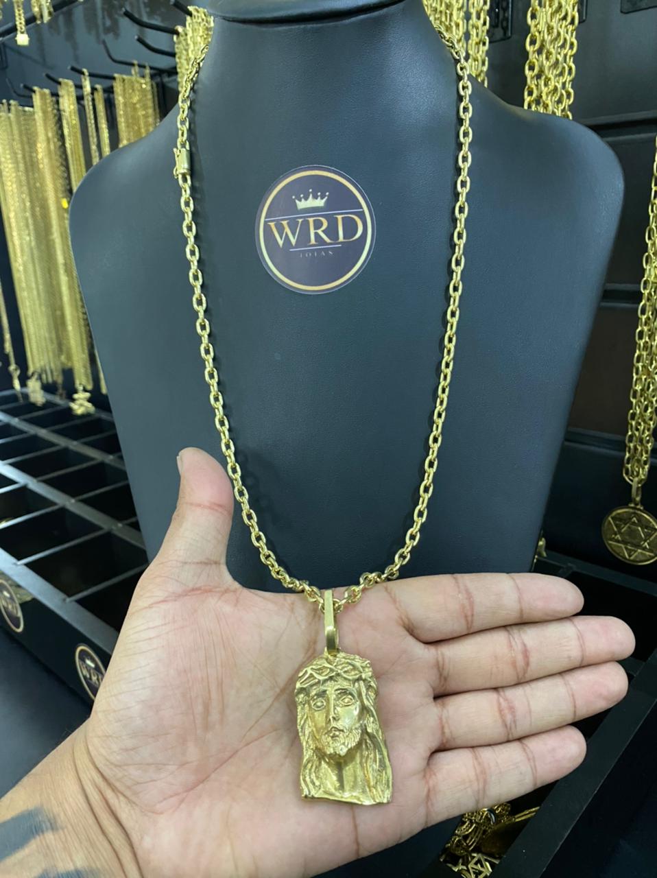 CORRENTE CADEADO (6MM) + PINGENTE ROSTO DE CRISTO M - WRDJOIAS