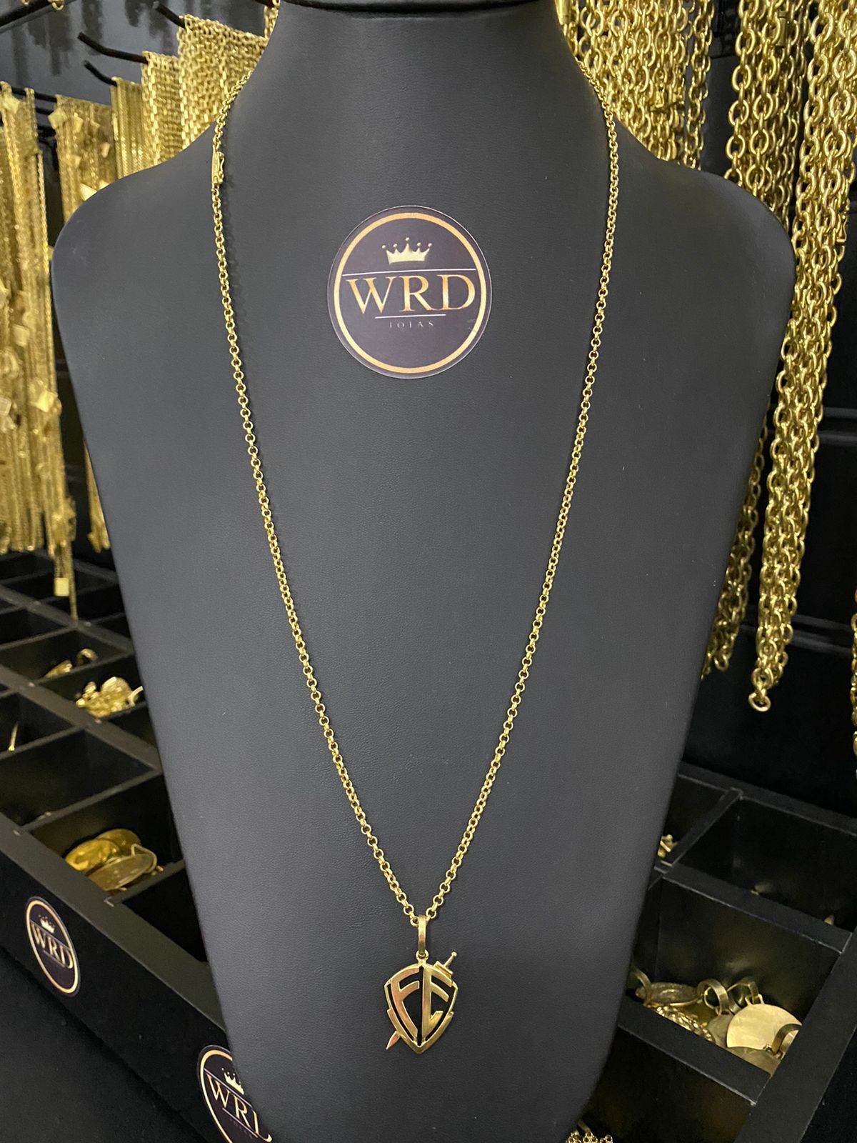 CORRENTE ELO PORTUGUES + PINGENTE FE VAZADO - WRDJOIAS