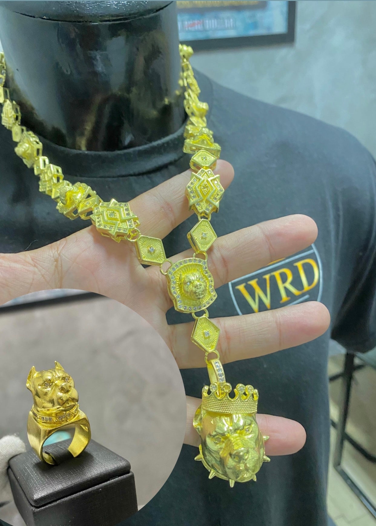 KIT PITBULL POZE - CORDÃO + PINGENTE + DEDEIRA - WRDJOIAS