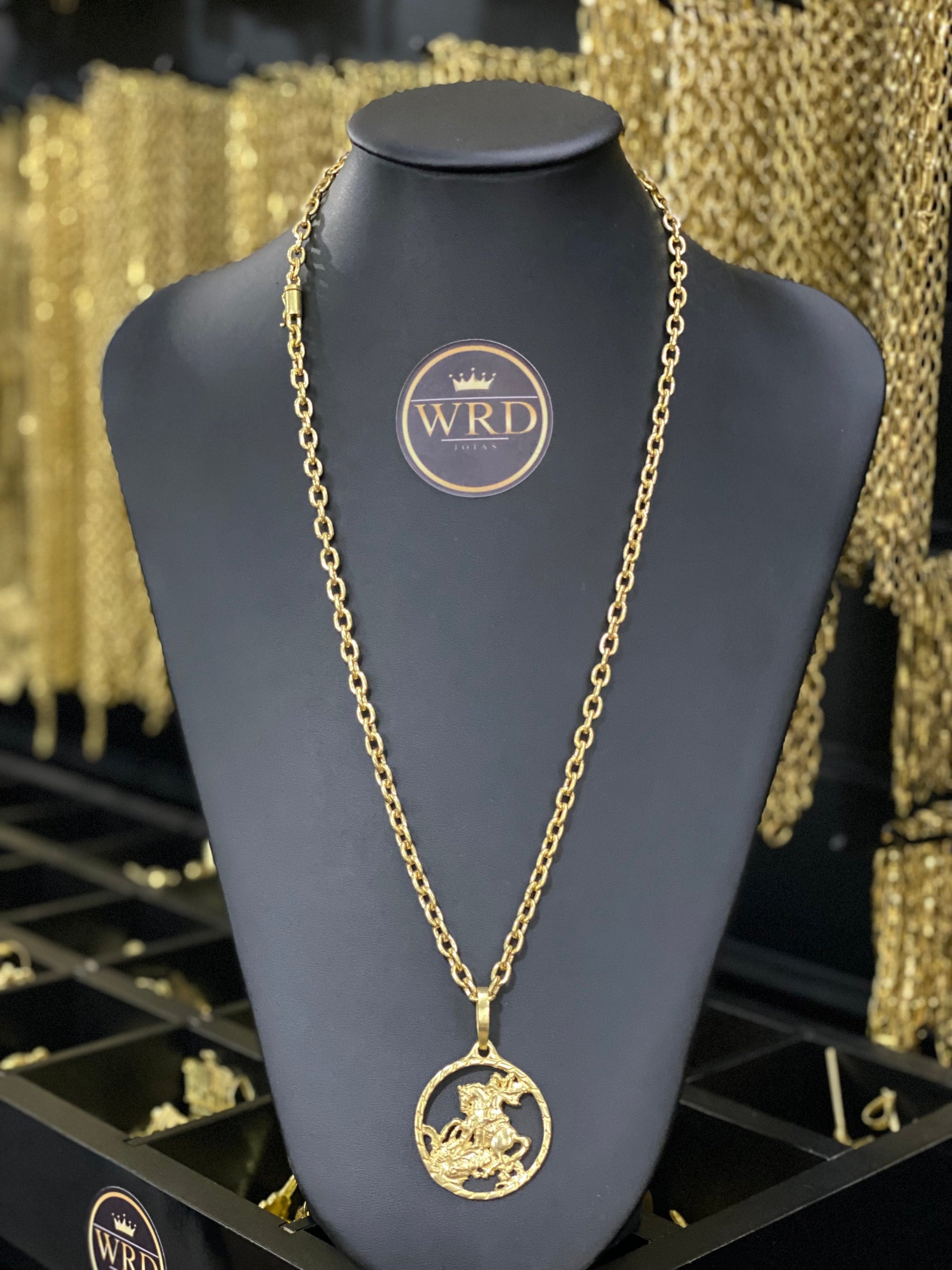 CORRENTE ELO CADEADO 6MM COM PINGENTE SÃO JORGE - WRDJOIAS