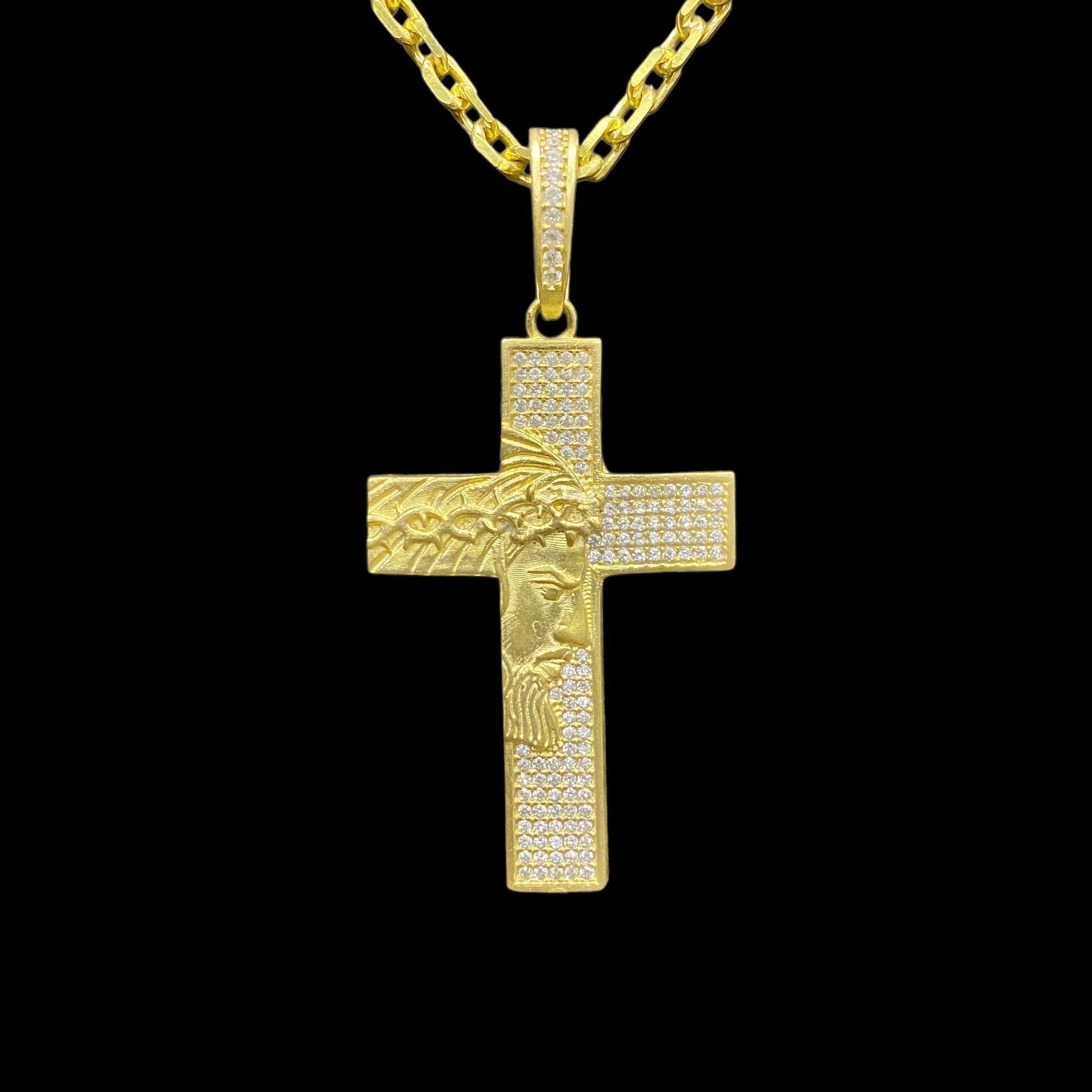 PINGENTE CRUZ CRAVEJADA ROSTO DE CRISTO - WRDJOIAS