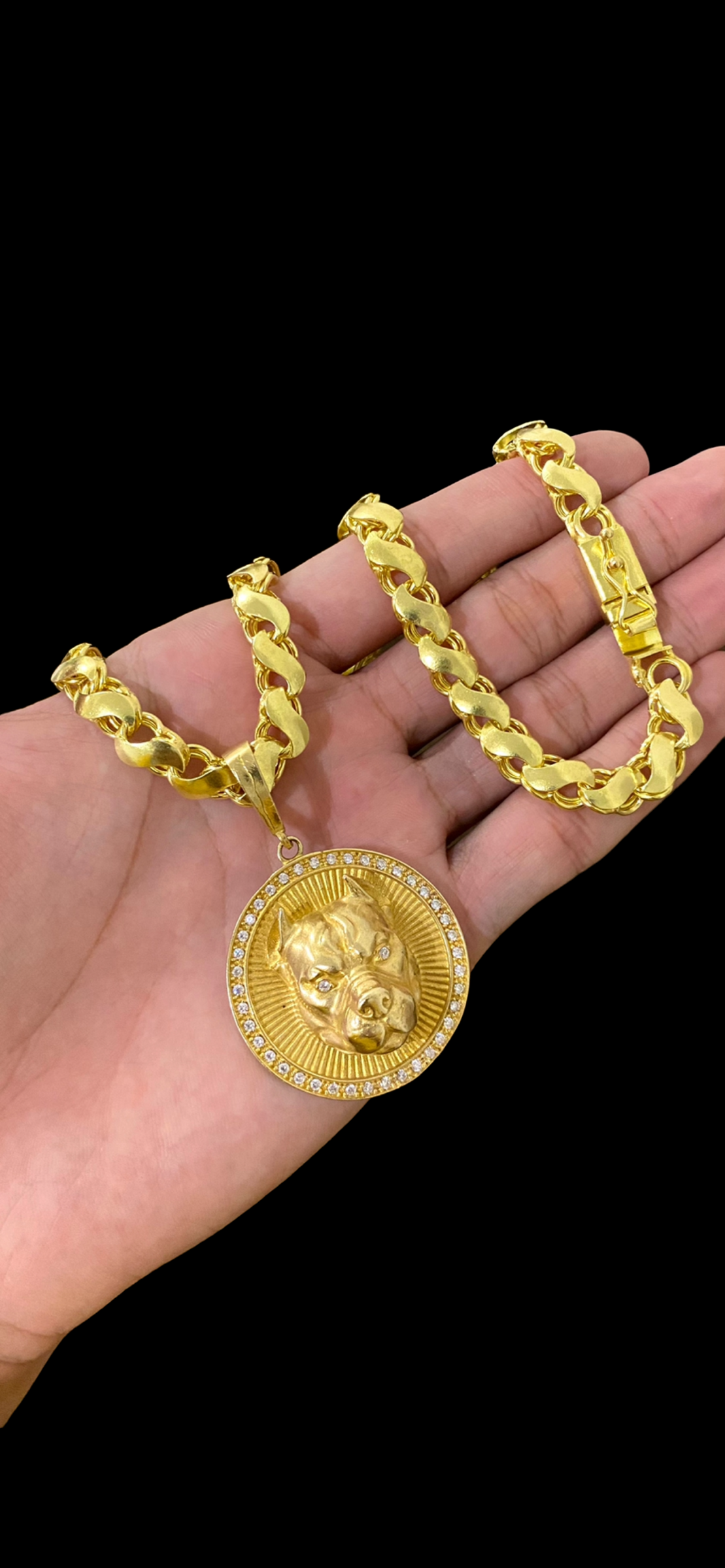 CORRENTE ELO FRISO-S 8MM + PINGENTE PITBULL CRAVEJADO - WRDJOIAS