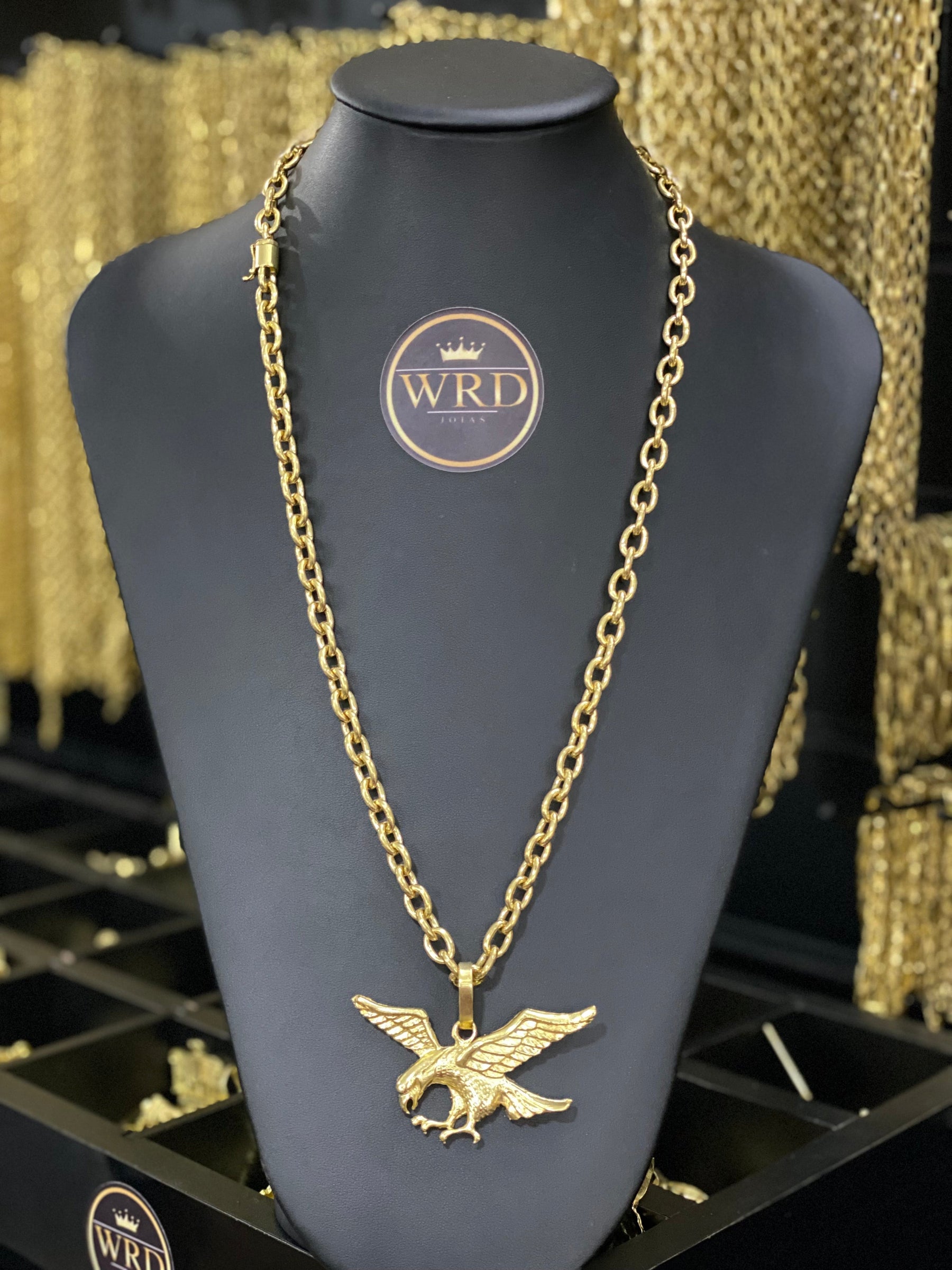 CORRENTE ELO CADEADO 8MM COM PINGENTE AGUIA - WRDJOIAS