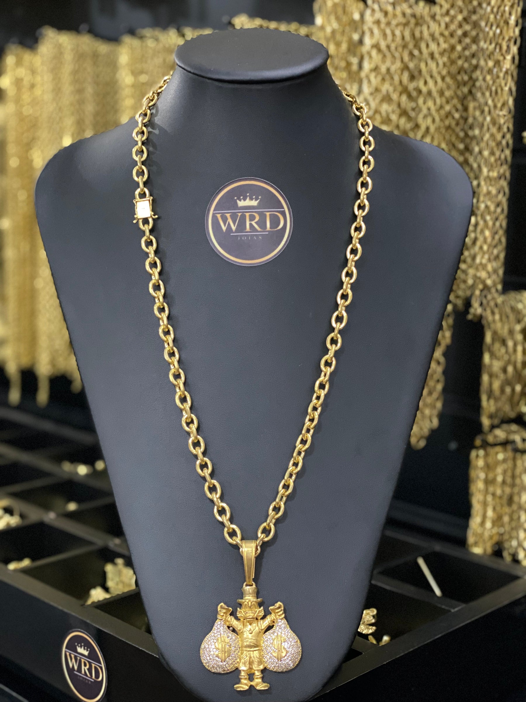 CORRENTE ELO CADEADO 8MM COM PINGENTE TIO PATINHAS - WRDJOIAS