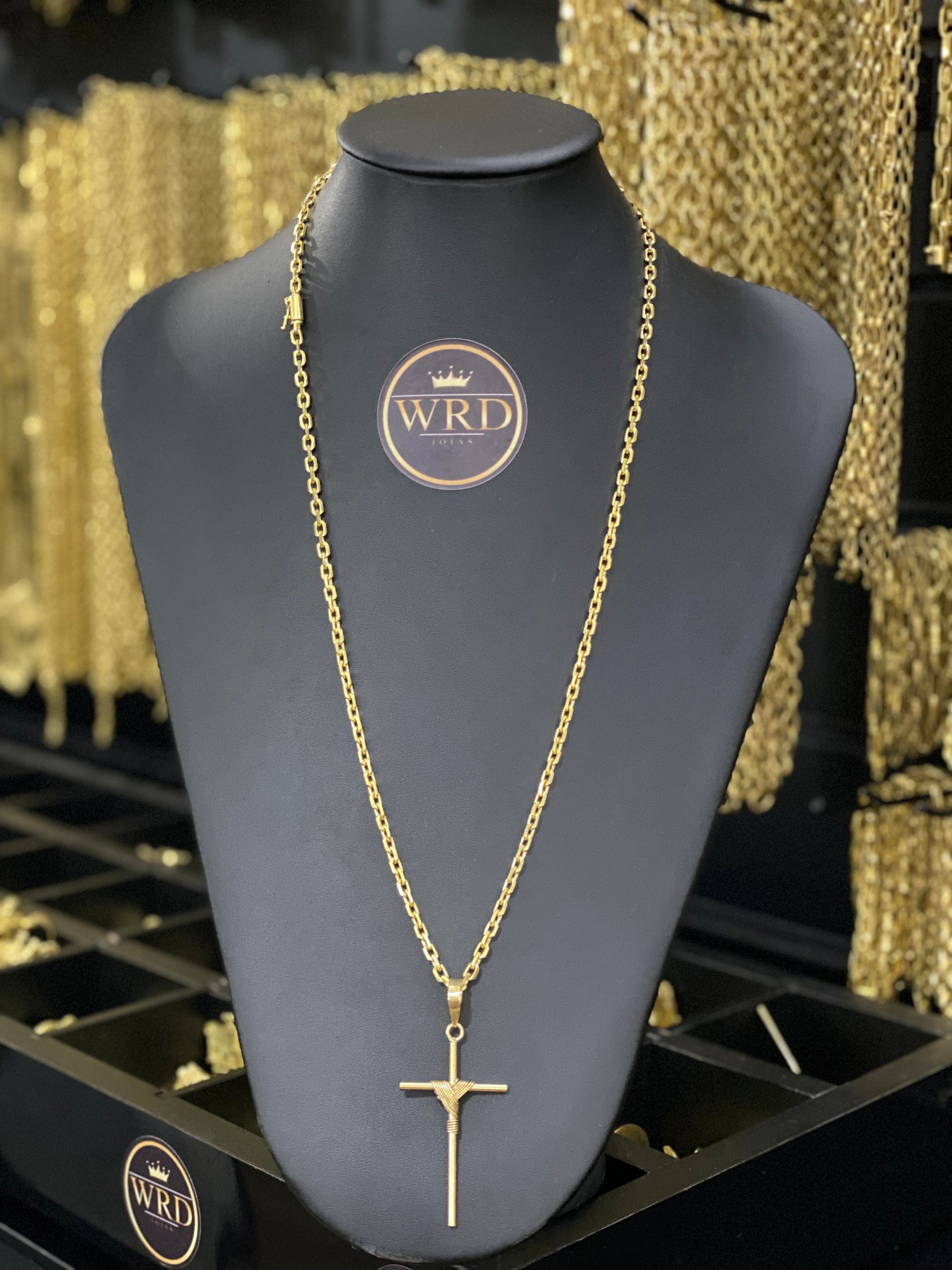 CORRENTE ELO CADEADO 5MM COM PINGENTE CRUZ AMARRADA - WRDJOIAS