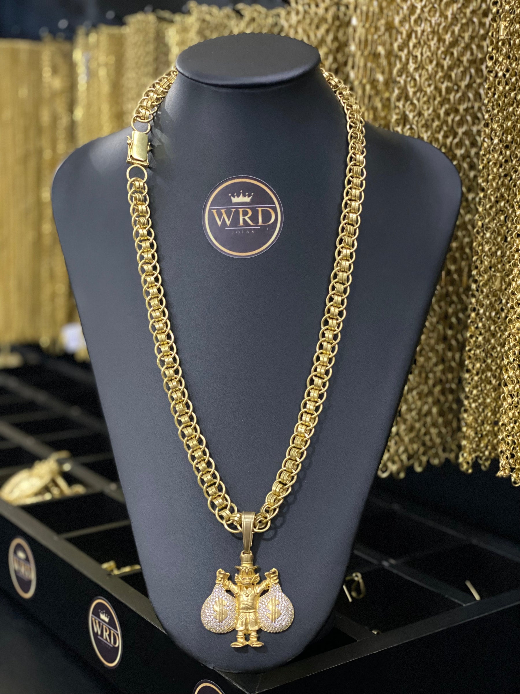 CORRENTE ELO IMPERADOR 14MM COM PINGENTE TIO PATINHAS CRAVEJADO - WRDJOIAS