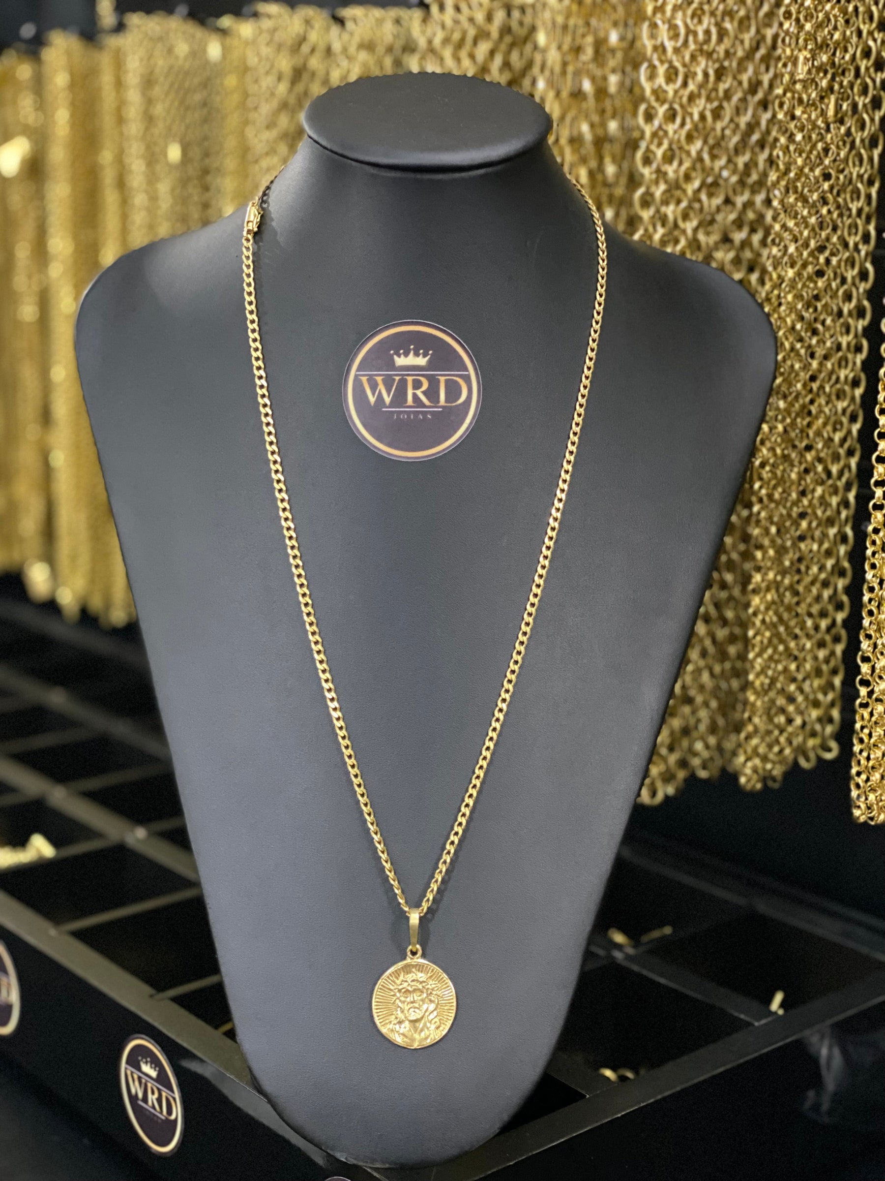 CORRENTE ELO PITBULL 4MM C/PING JESUS CRISTO - WRDJOIAS