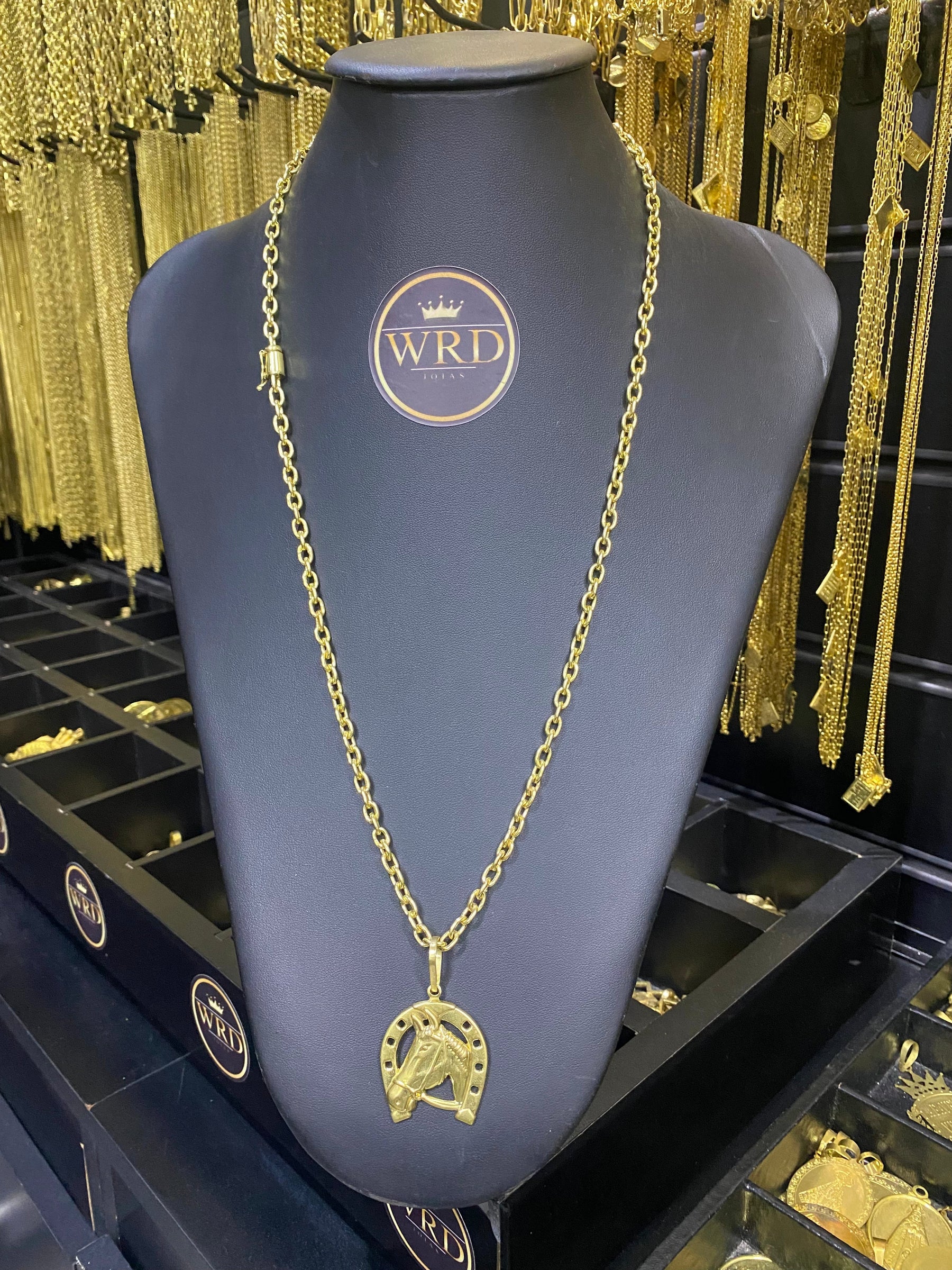 CORRENTE ELO CADEADO 4MM + PINGENTE E FERRADURA - WRDJOIAS