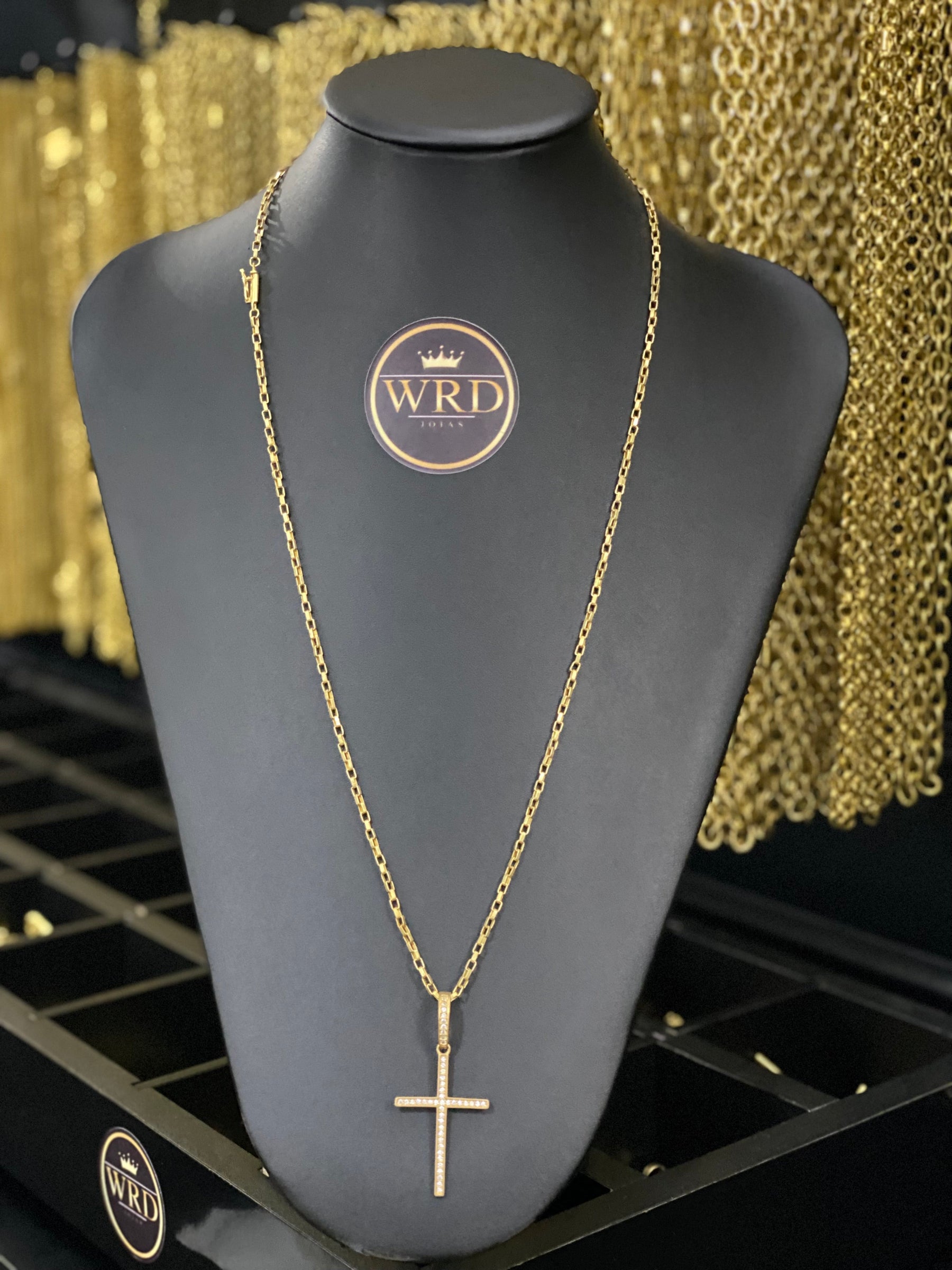 CORRENTE ELO TIJOLINHO 2MM C/PING CRUZ CRAVEJADA - WRDJOIAS