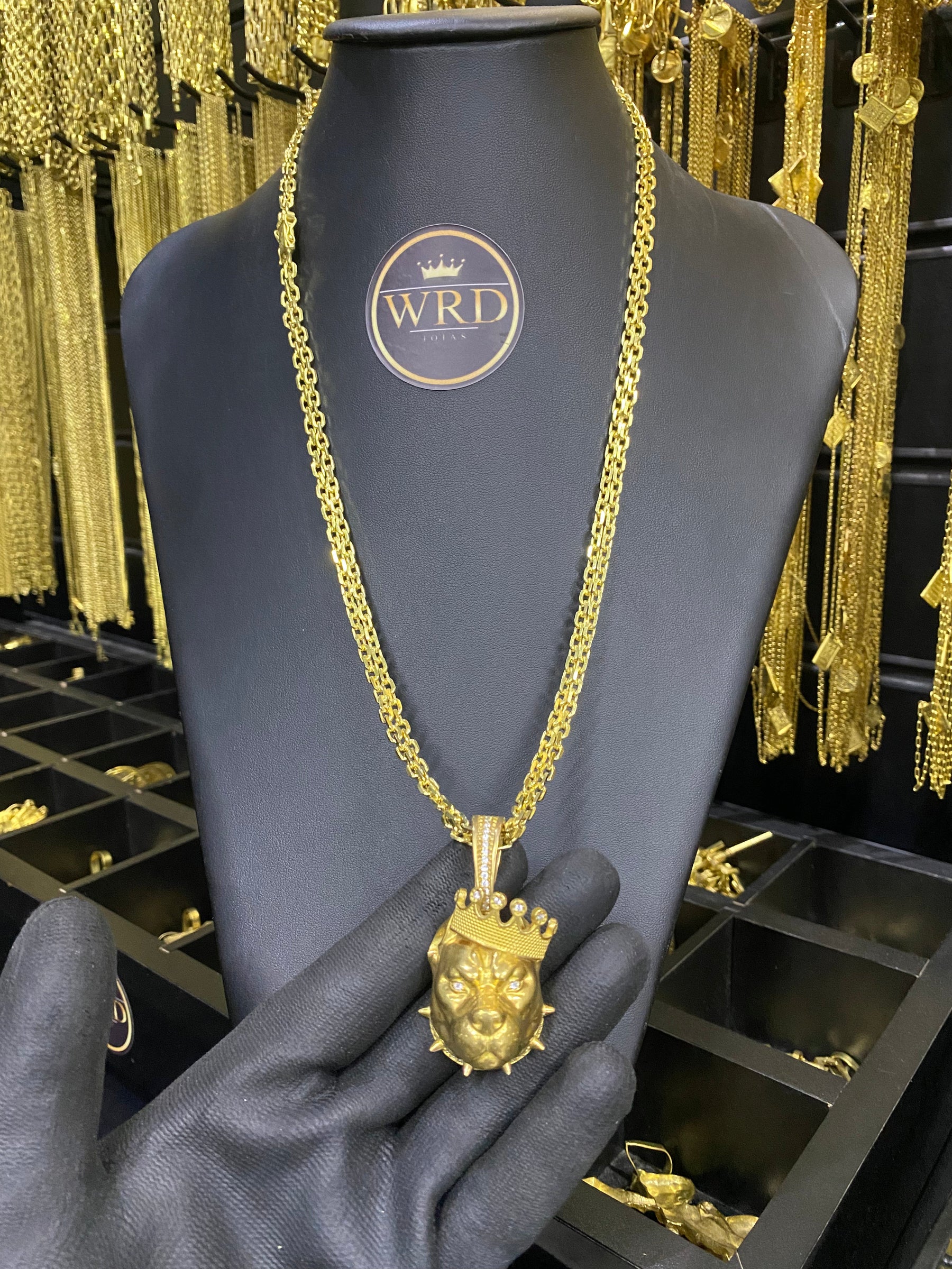 CORRENTE ELO CADEADO DUPLO 8MM + PINGENTE PITBULL CRAVEJADO - WRDJOIAS