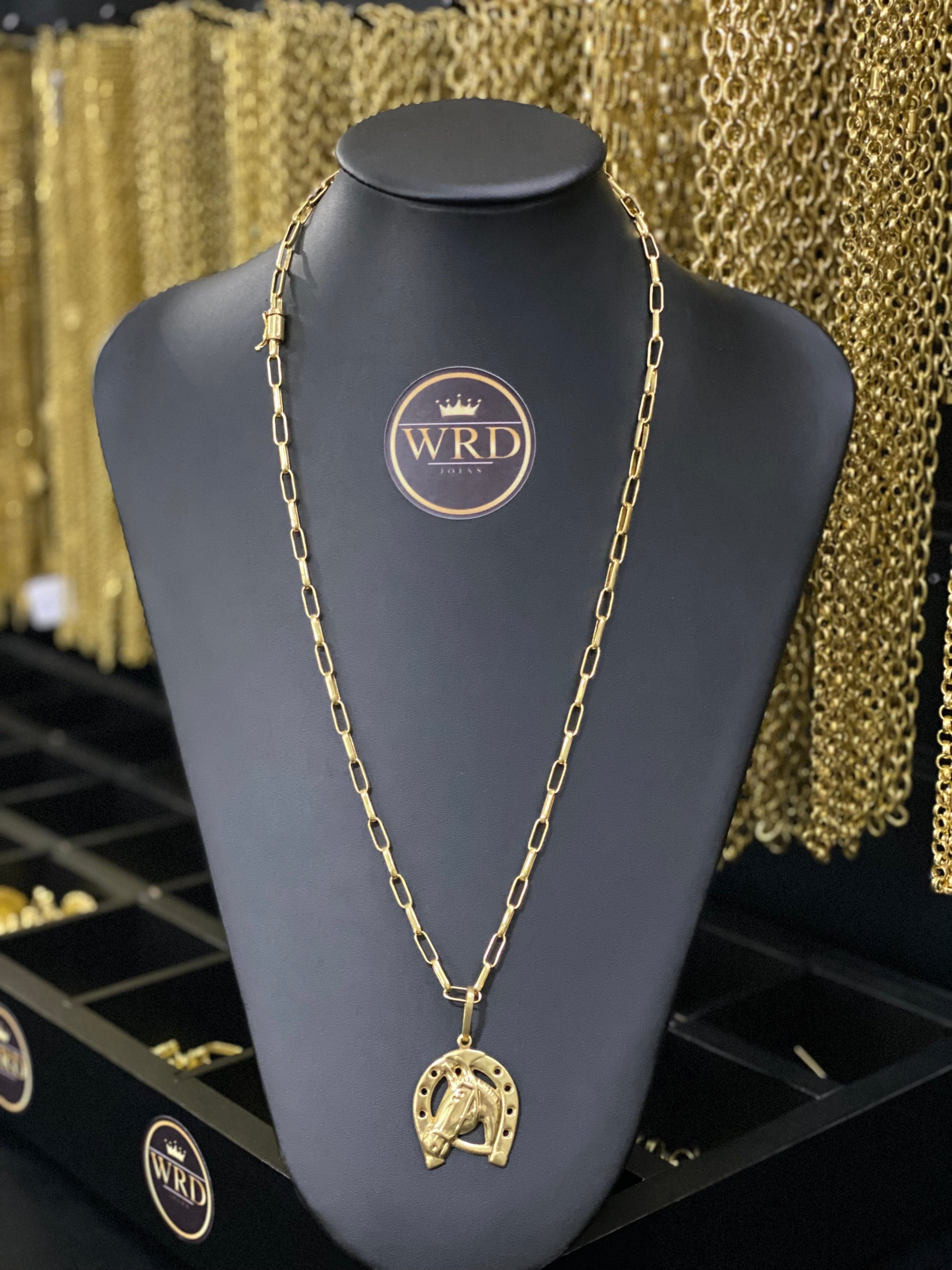 CORRENTE ELO TIJOLINHO 5MM COM PINGENTE FERRADURA DE CAVALO - WRDJOIAS