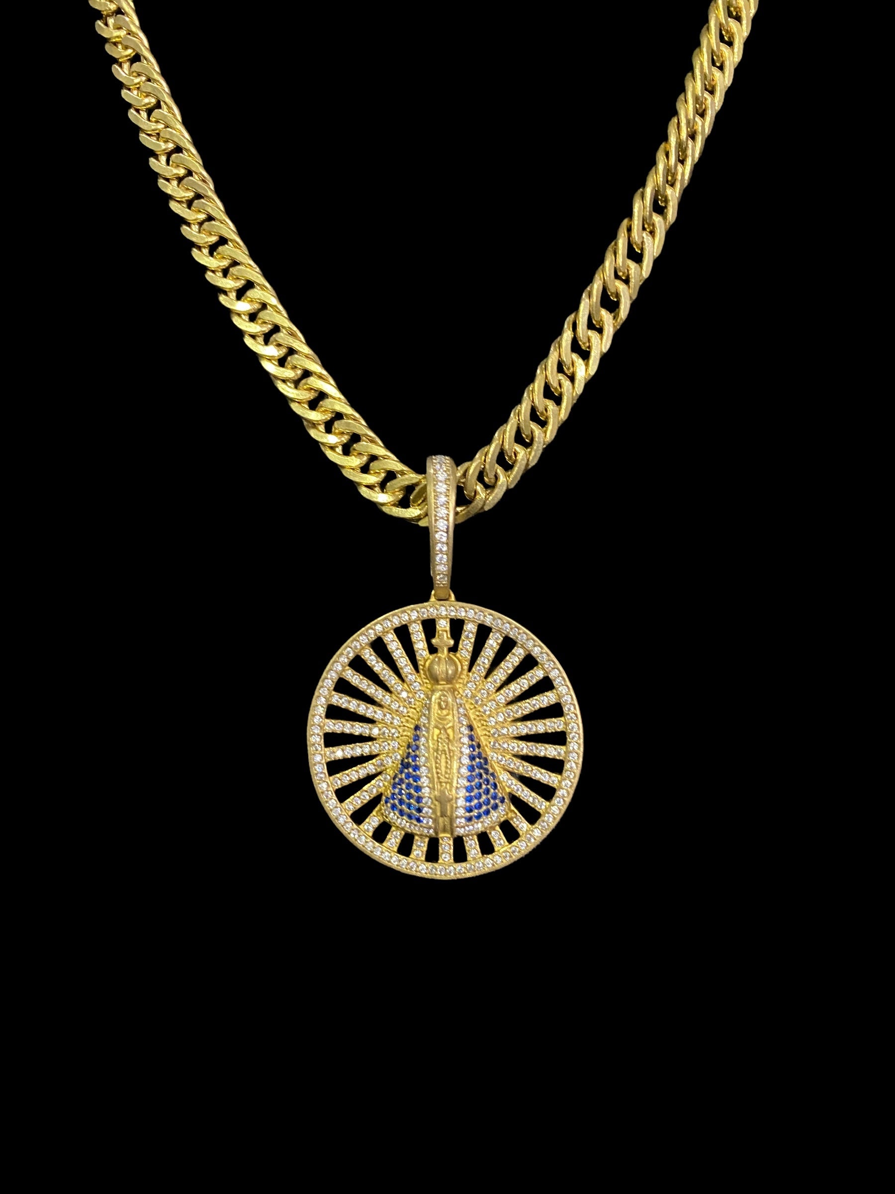 Corrente elo Grumet 10MM + pingente Santa 3D Cravejada - WRDJOIAS