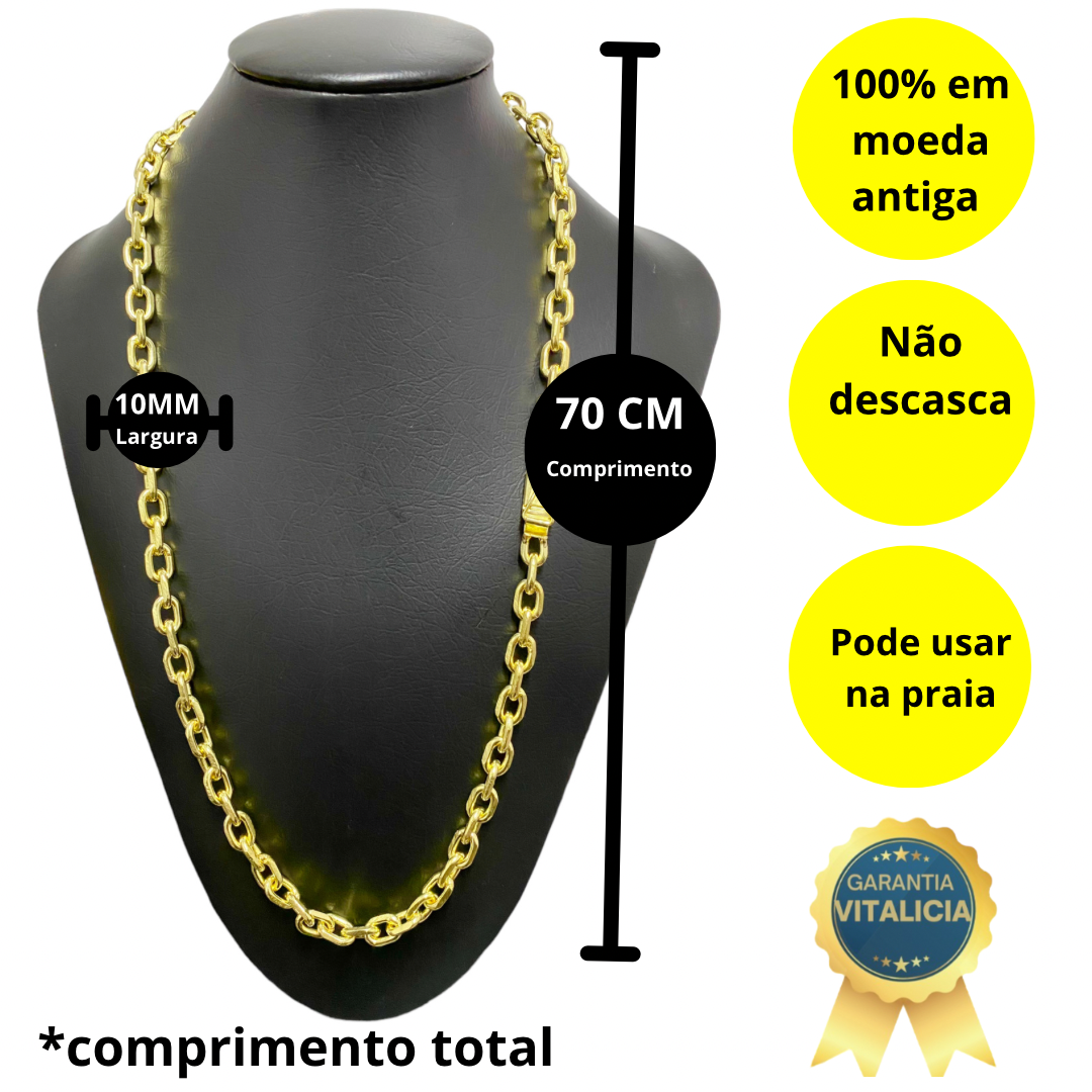 CORRENTE ELO CADEADO QUINA G 10MM - 70CM - WRDJOIAS