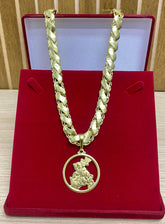 CORRENTE ELO FRISO S 12MM + PINGENTE SÃO JORGE VAZADA