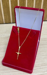 CORRENTE ELO TIJOLINHO 1MM + PINGENTE CRUZ PALITO