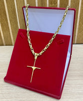 CORRENTE ELO TRANÇADO 8MM + PINGENTE CRUZ PALITO