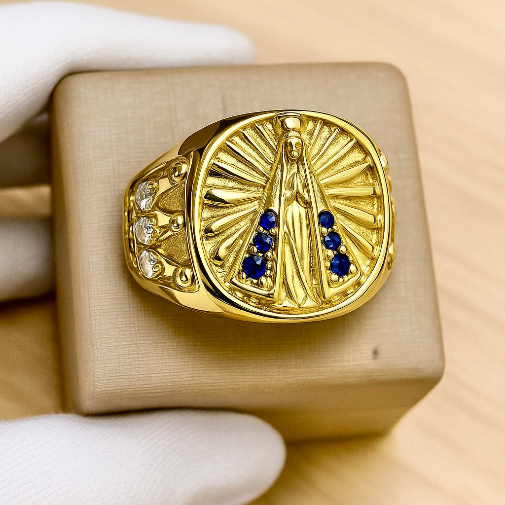 ANEL OVAL NOSSA SENHORA CRAVEJADO