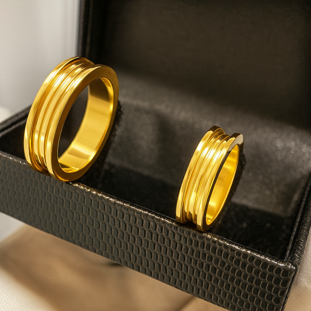 PAR DE ALIANÇAS MOD BULGARI 02 FRISOS 6MM
