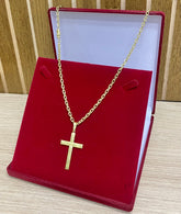 CORRENTE ELO CADEADO QUINA 4MM + PINGENTE CRUZ MADEIRA