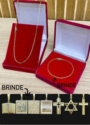 CORRENTE ELO LONG 2MM + PULSEIRA BRINDE + PINGENTE BRINDE