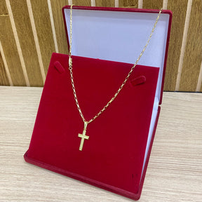 CORRENTE ELO TIJOLINHO 2MM + PINGENTE CRUZ PALITO 3D