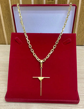 KIT CORRENTE ELO CADEADO QUINA 8MM + PINGENTE+ PULSEIRA BRINDE