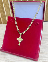 CORRENTE ELO GRUMET 6MM + PINGENTE CRUZ JESUS DETALHADA